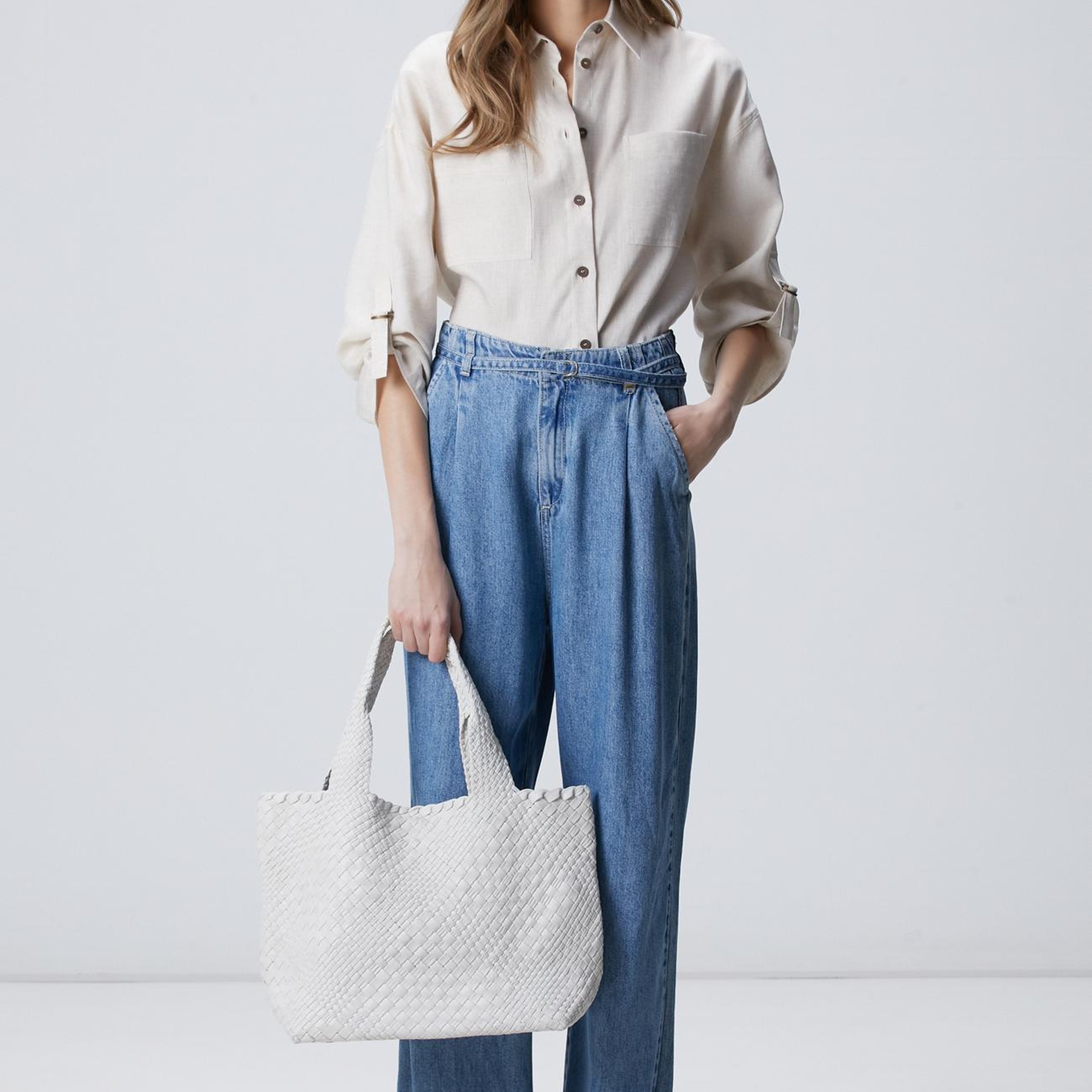 Network Kadın Kahverengi Örgü Deri Shopper Çanta