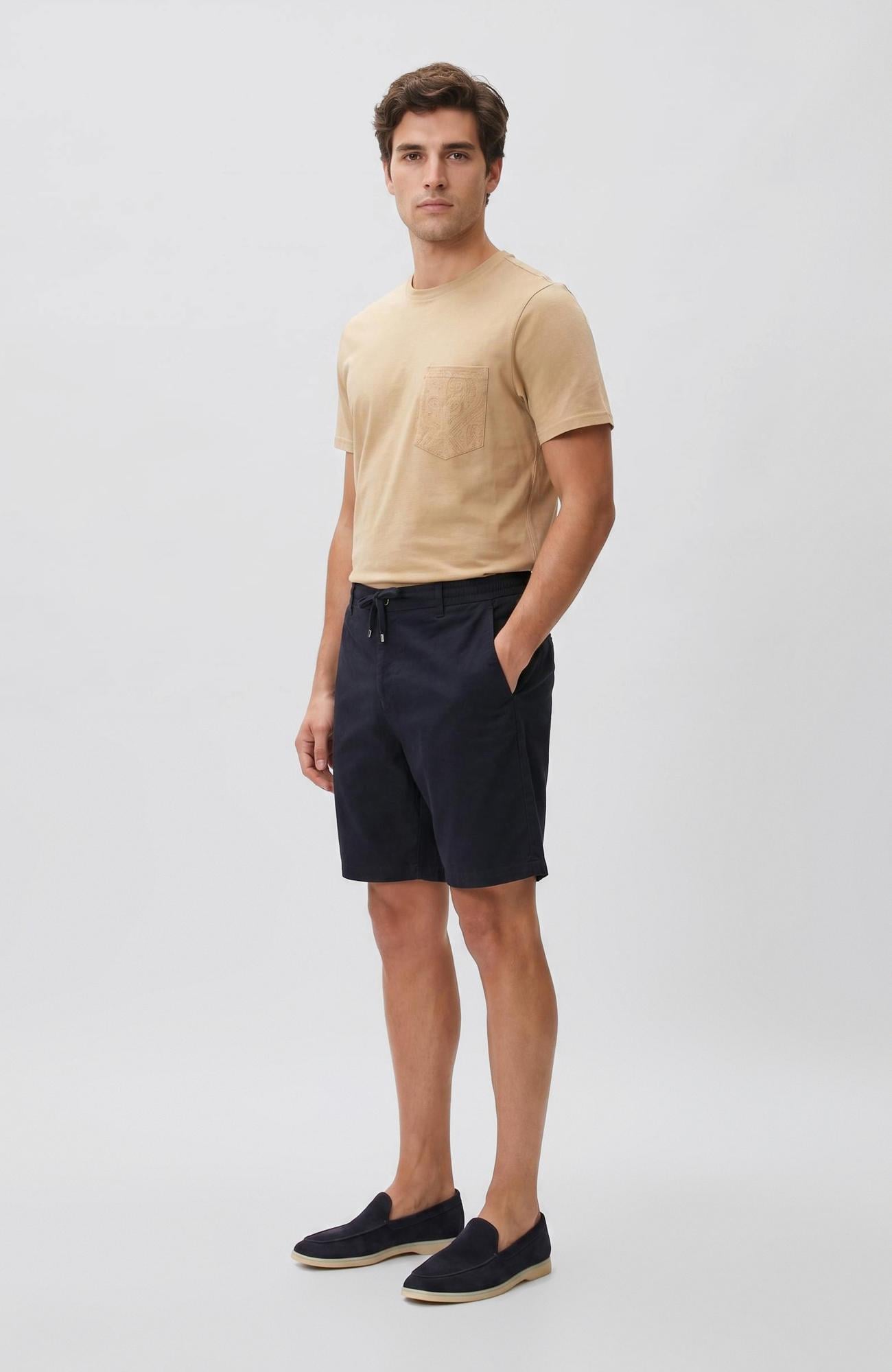 Network Erkek Slim Fit Lacivert Keten Karışımlı Dokuma Şort