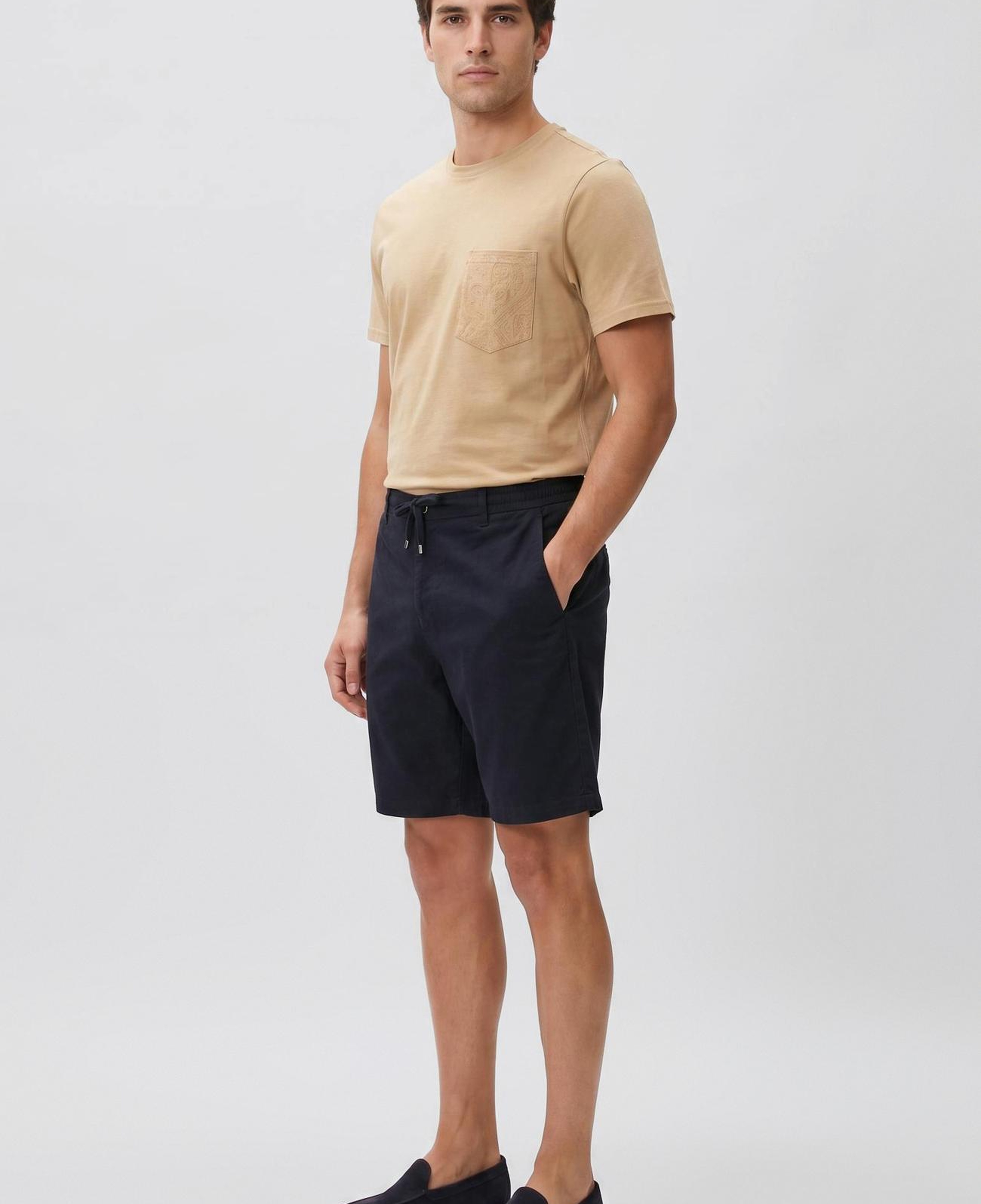 Network Erkek Slim Fit Lacivert Keten Karışımlı Dokuma Şort
