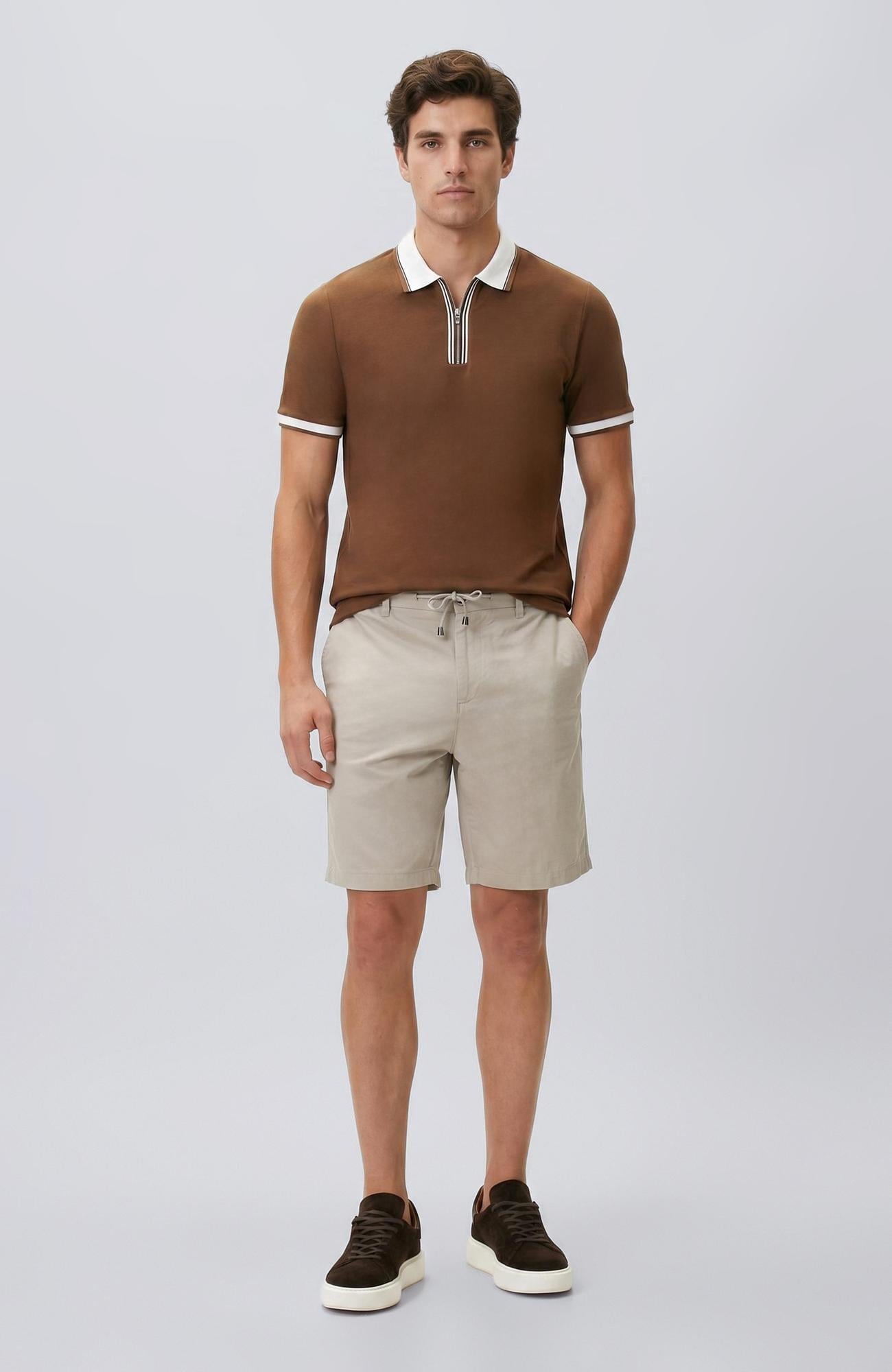 Network Erkek Slim Fit Vizon Keten Karışımlı Dokuma Şort