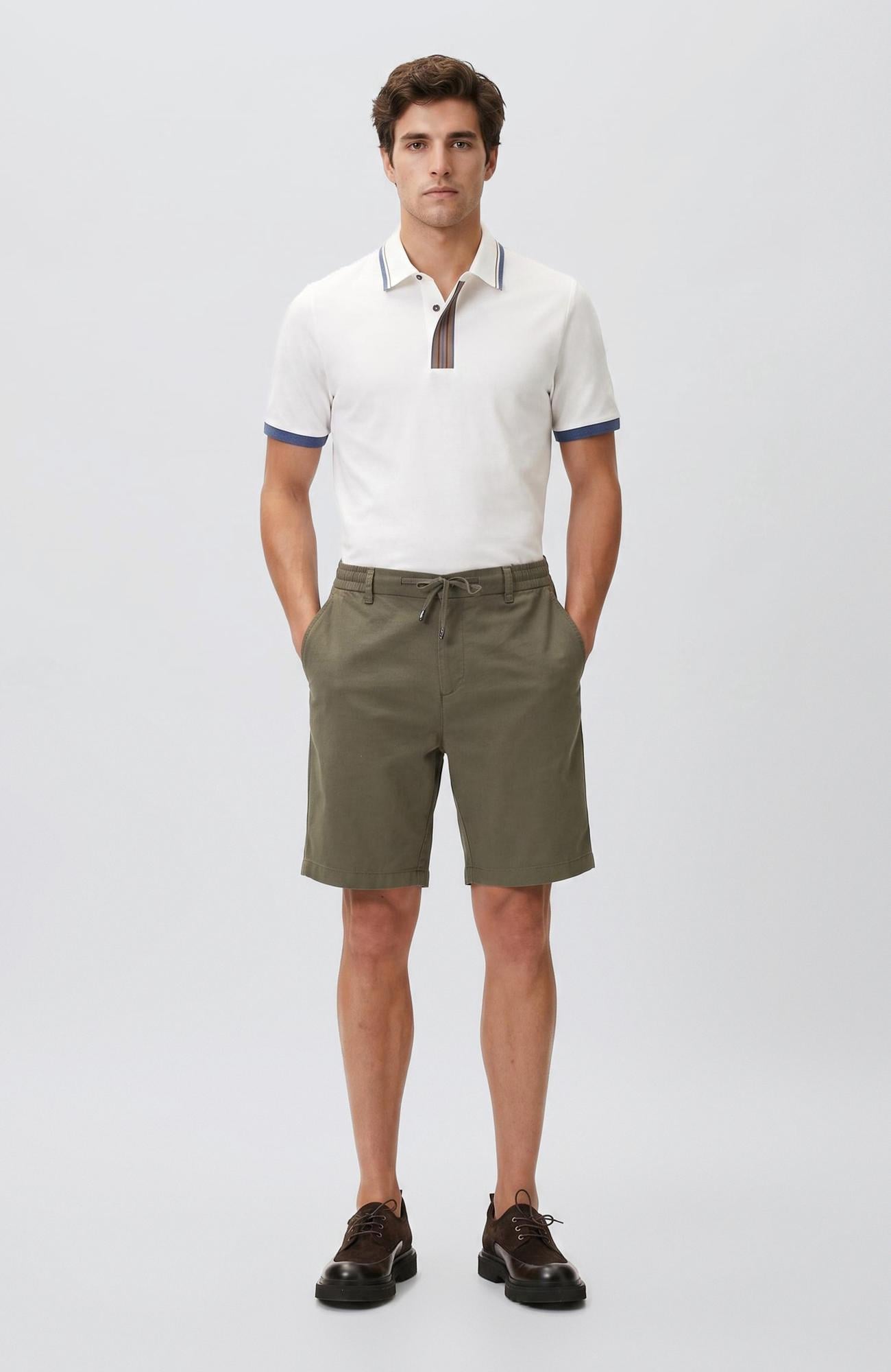 Network Erkek Slim Fit Haki Keten Karışımlı Dokuma Şort