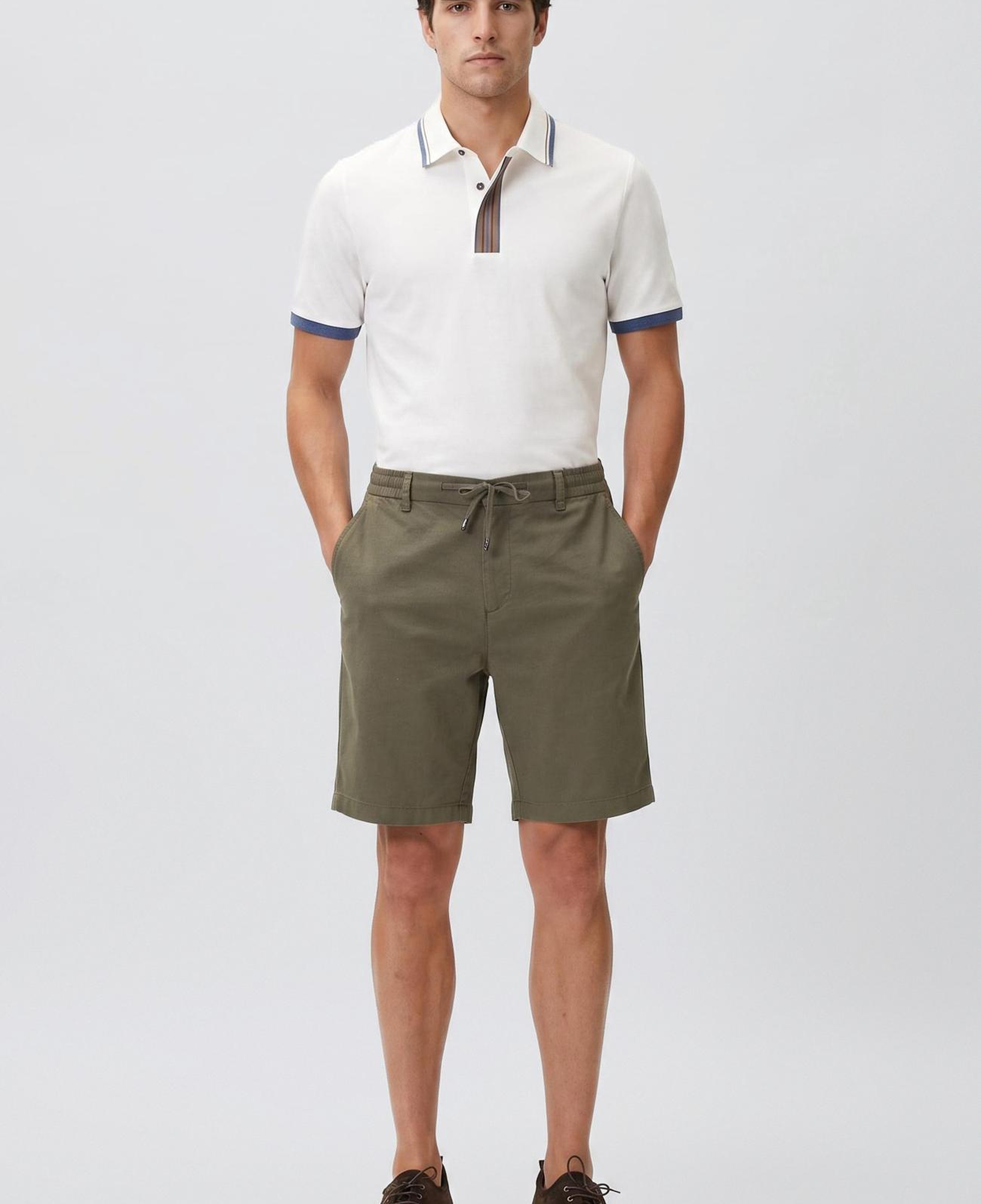 Network Erkek Slim Fit Haki Keten Karışımlı Dokuma Şort