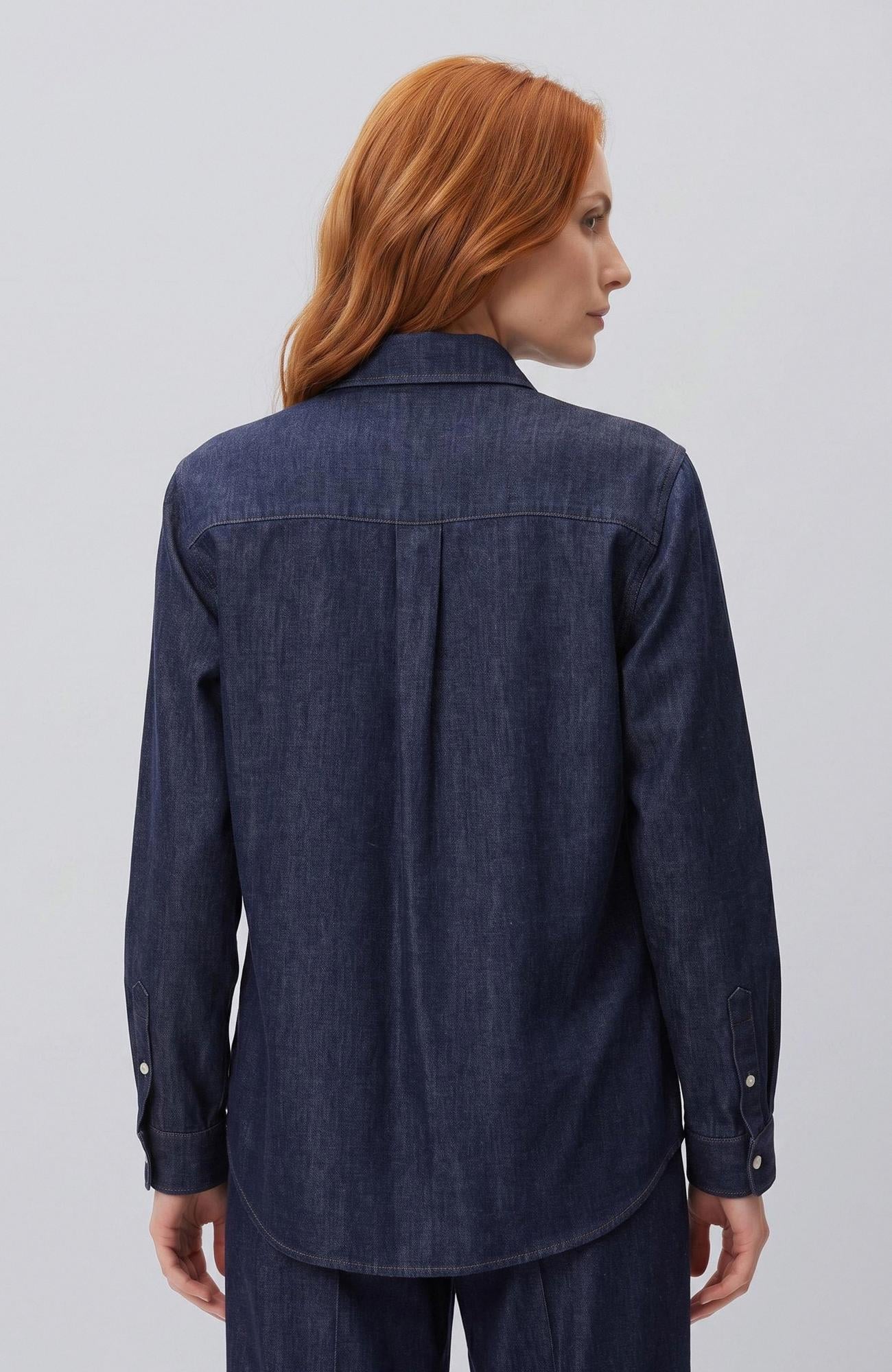 Network Kadın Lacivert Tencel Denim Gömlek