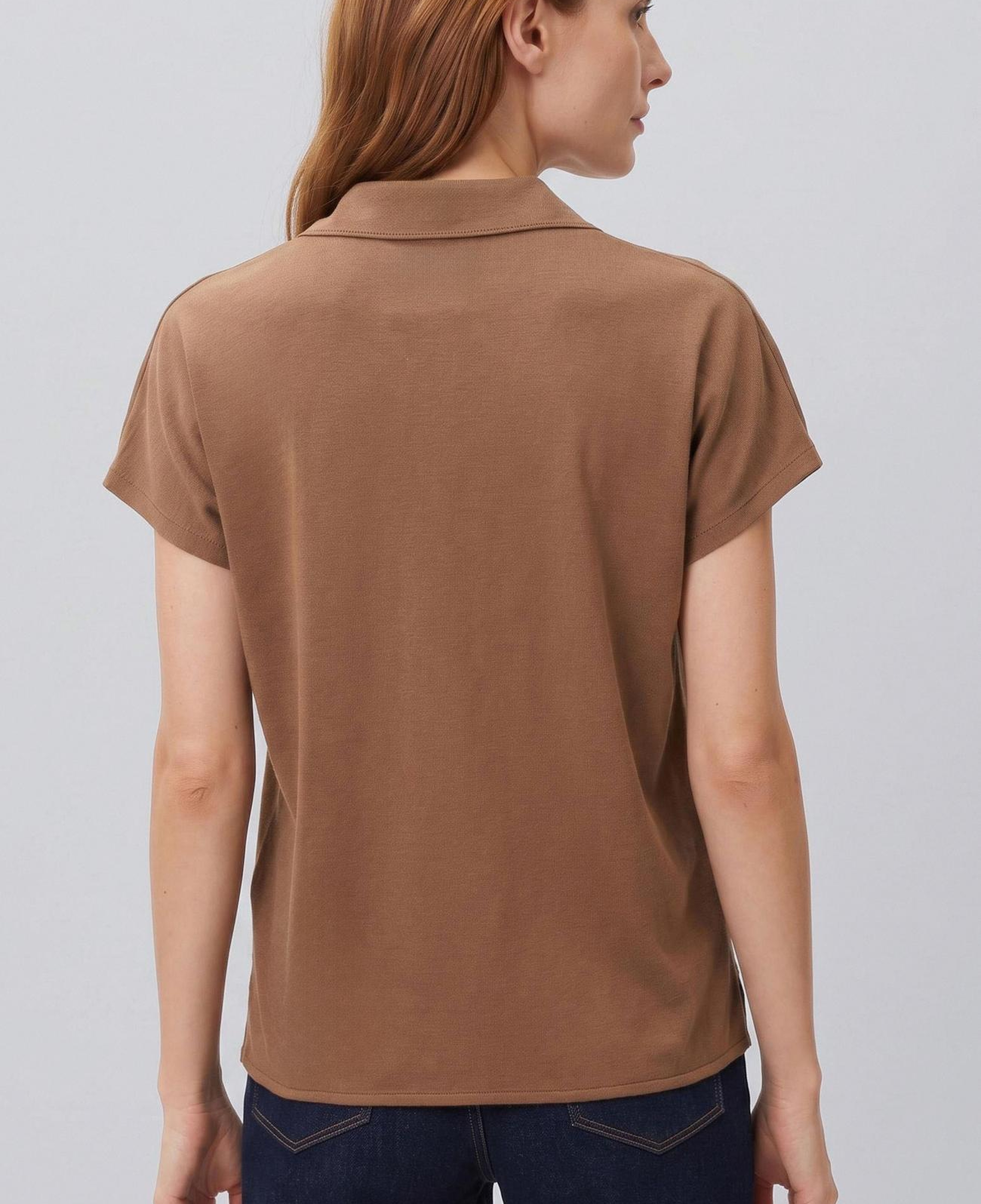 Network Kadın Kahverengi Gömlek Yaka T-shirt