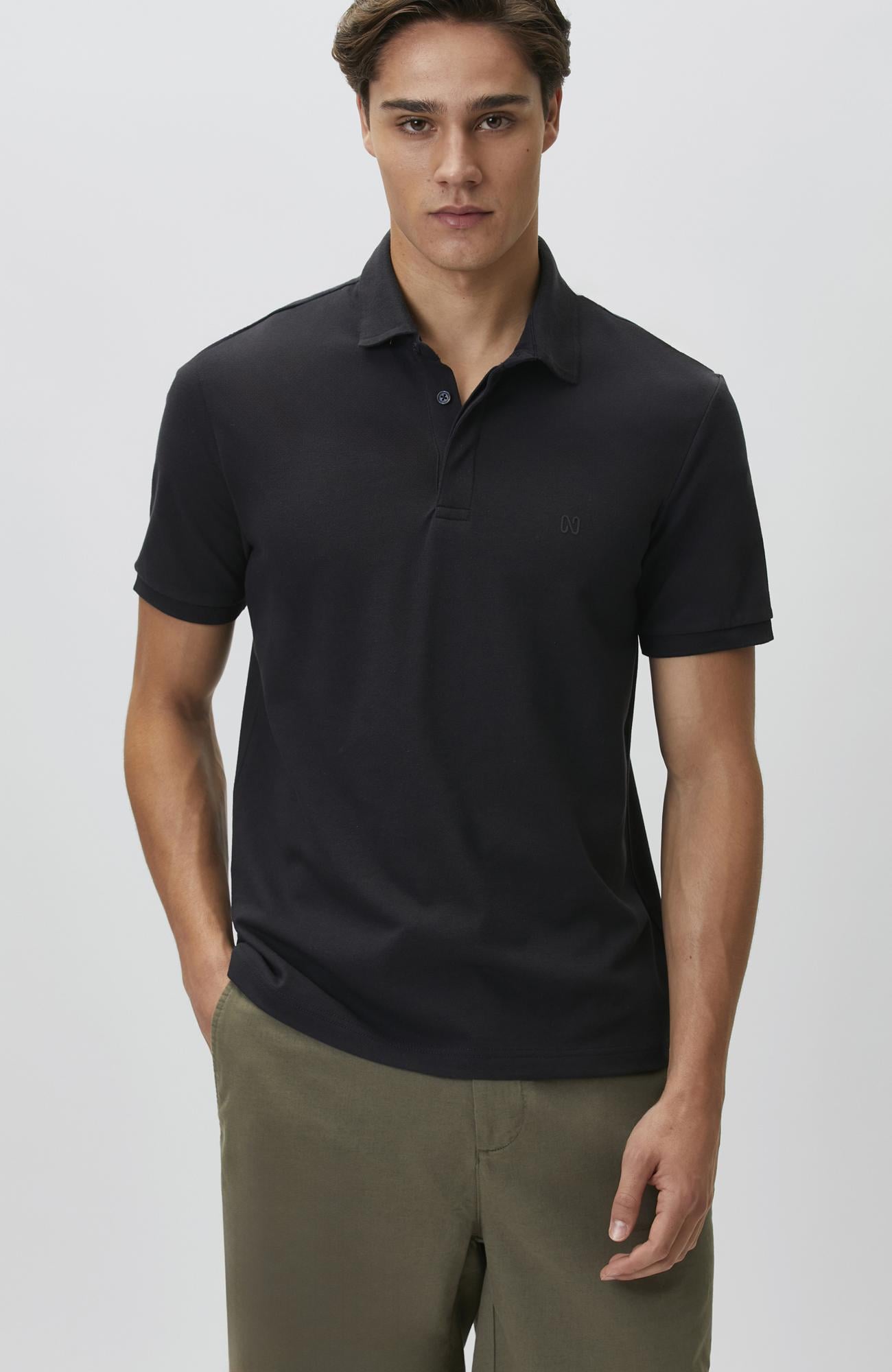 Network Erkek Lacivert Fermuarlı Polo Yaka Pike Desen T-shirt