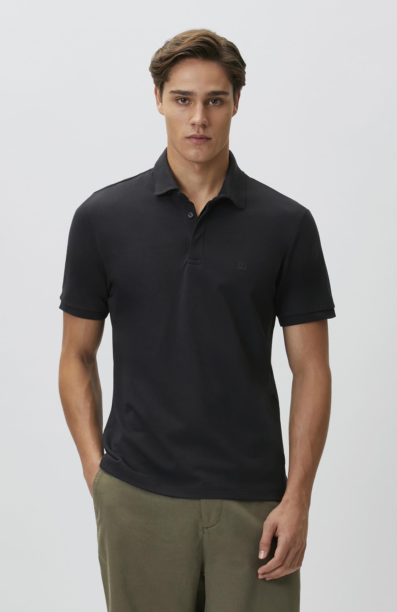 Network Erkek Lacivert Fermuarlı Polo Yaka Pike Desen T-shirt