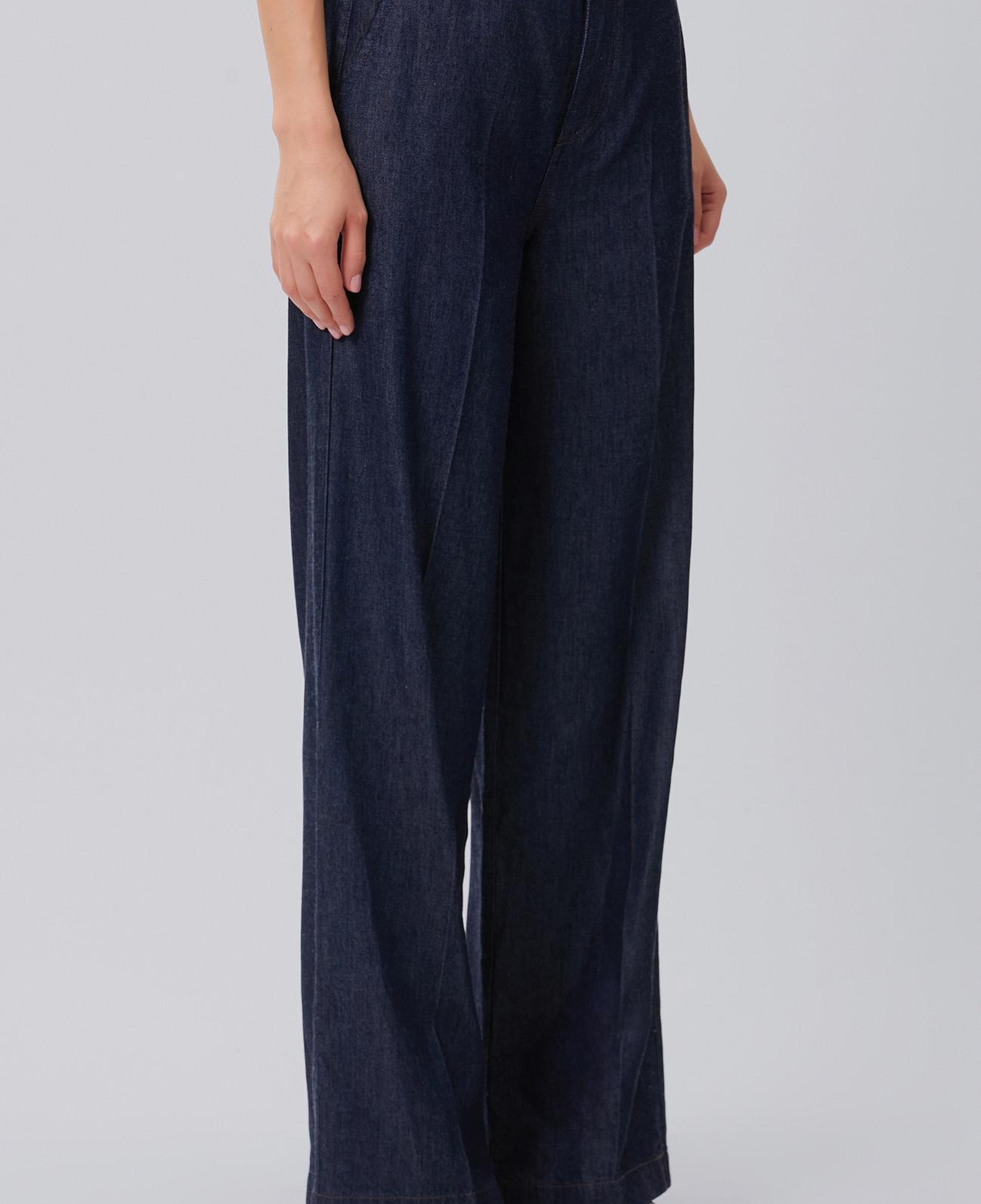 Network Kadın Lacivert Ütü İzli Wide Straight Denim Pantolon
