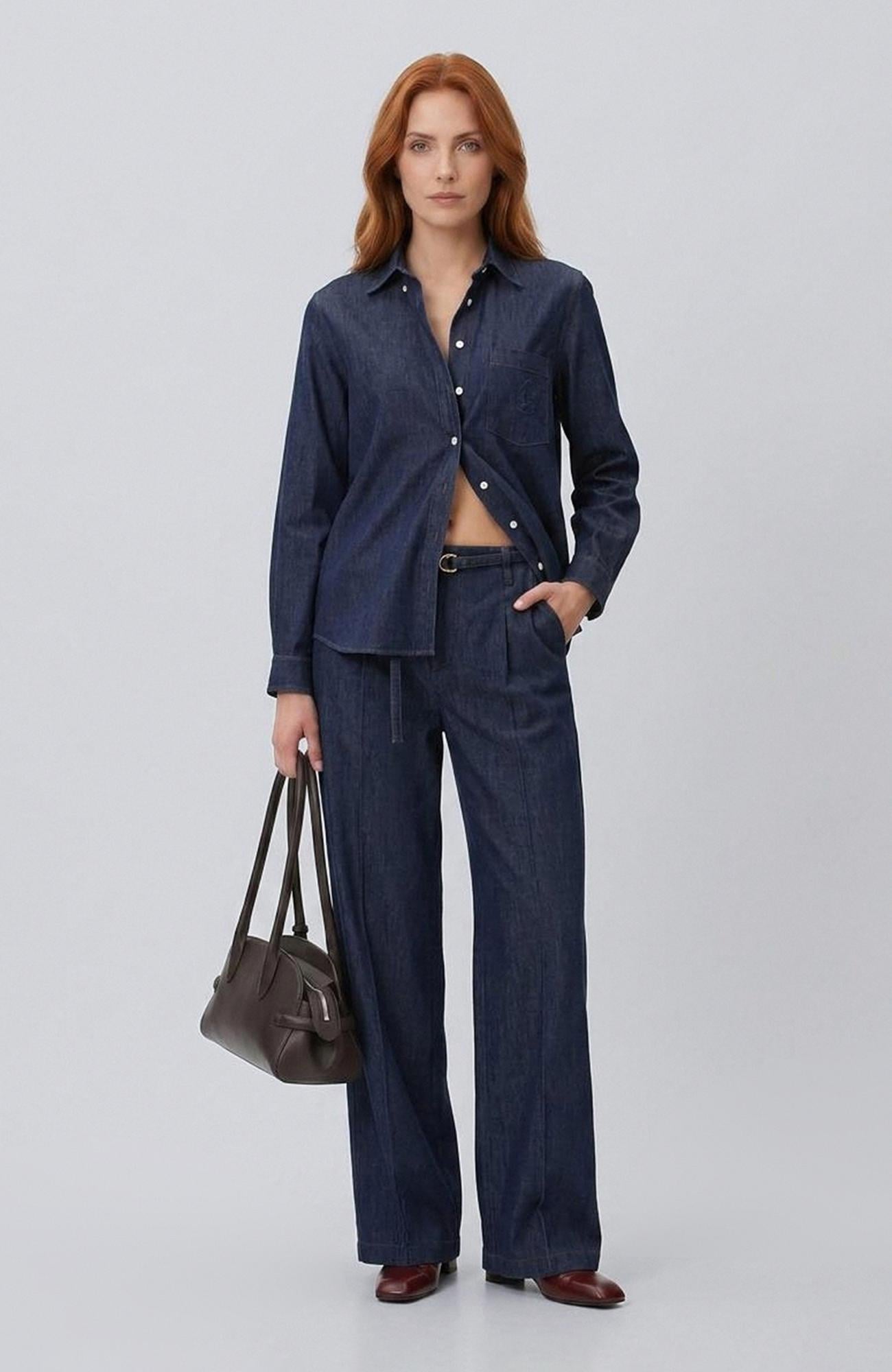 Network Kadın Lacivert Ütü İzli Wide Straight Denim Pantolon
