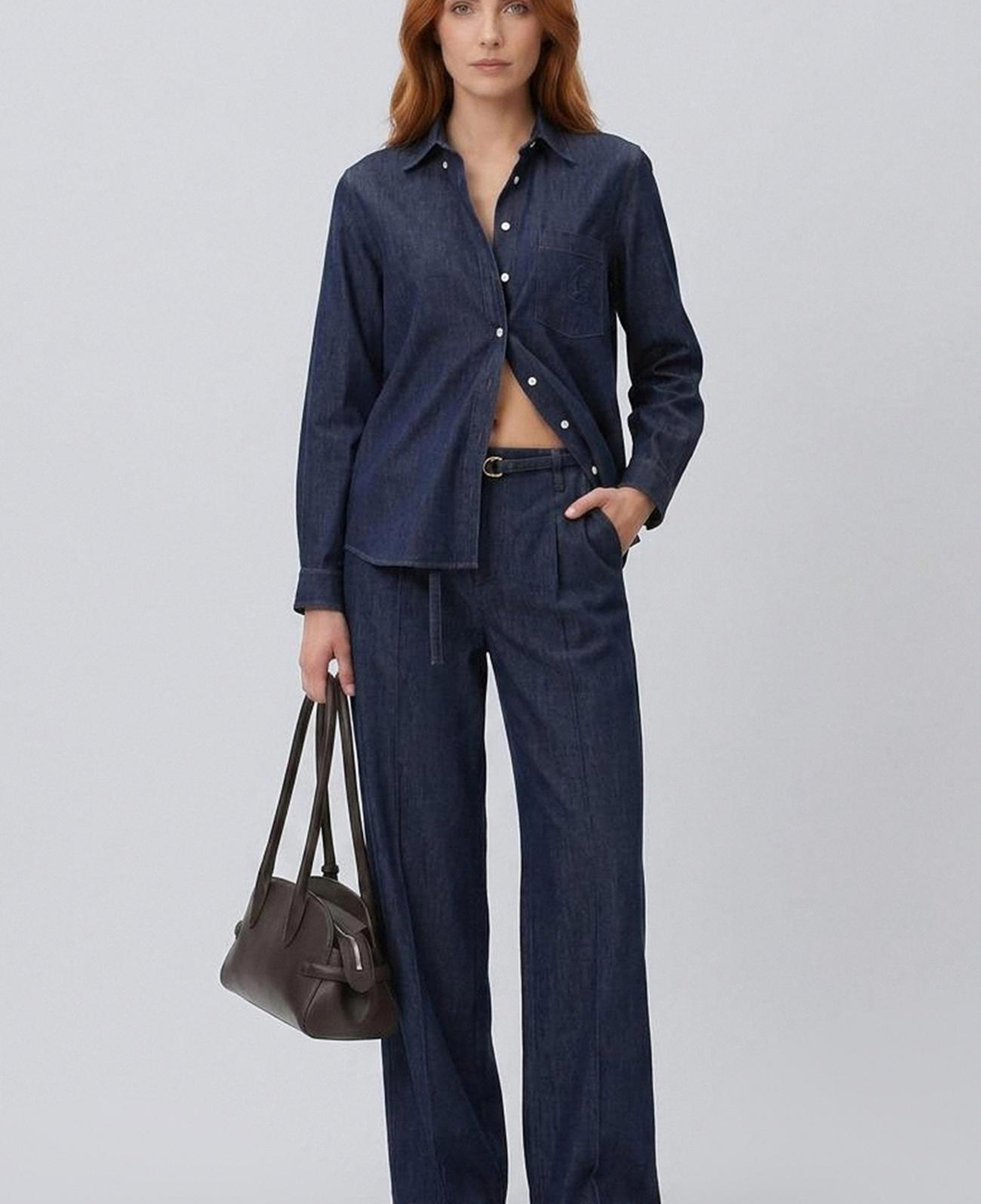 Network Kadın Lacivert Ütü İzli Wide Straight Denim Pantolon
