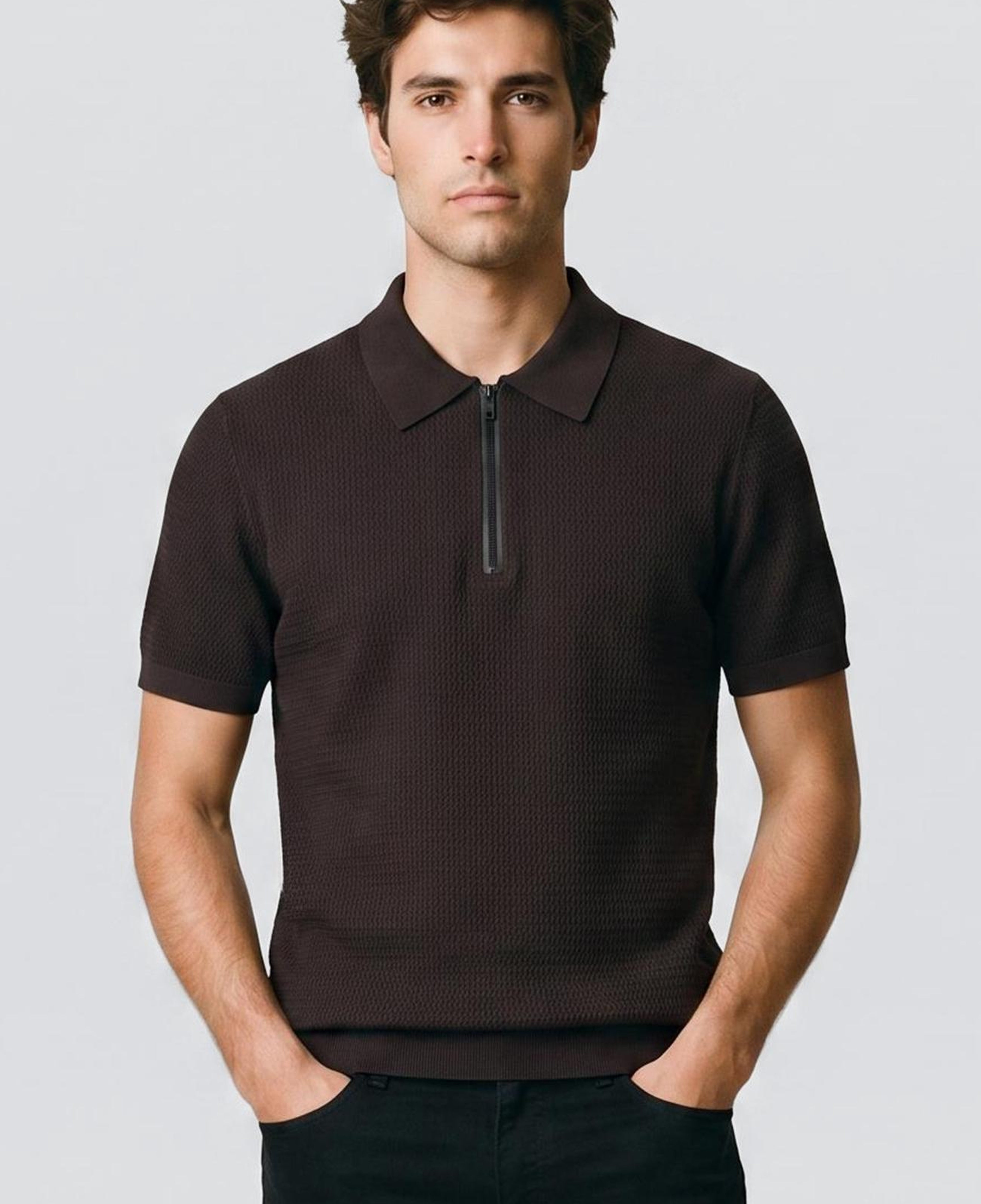 Network Erkek Kahverengi Polo Rayon Triko Kazak