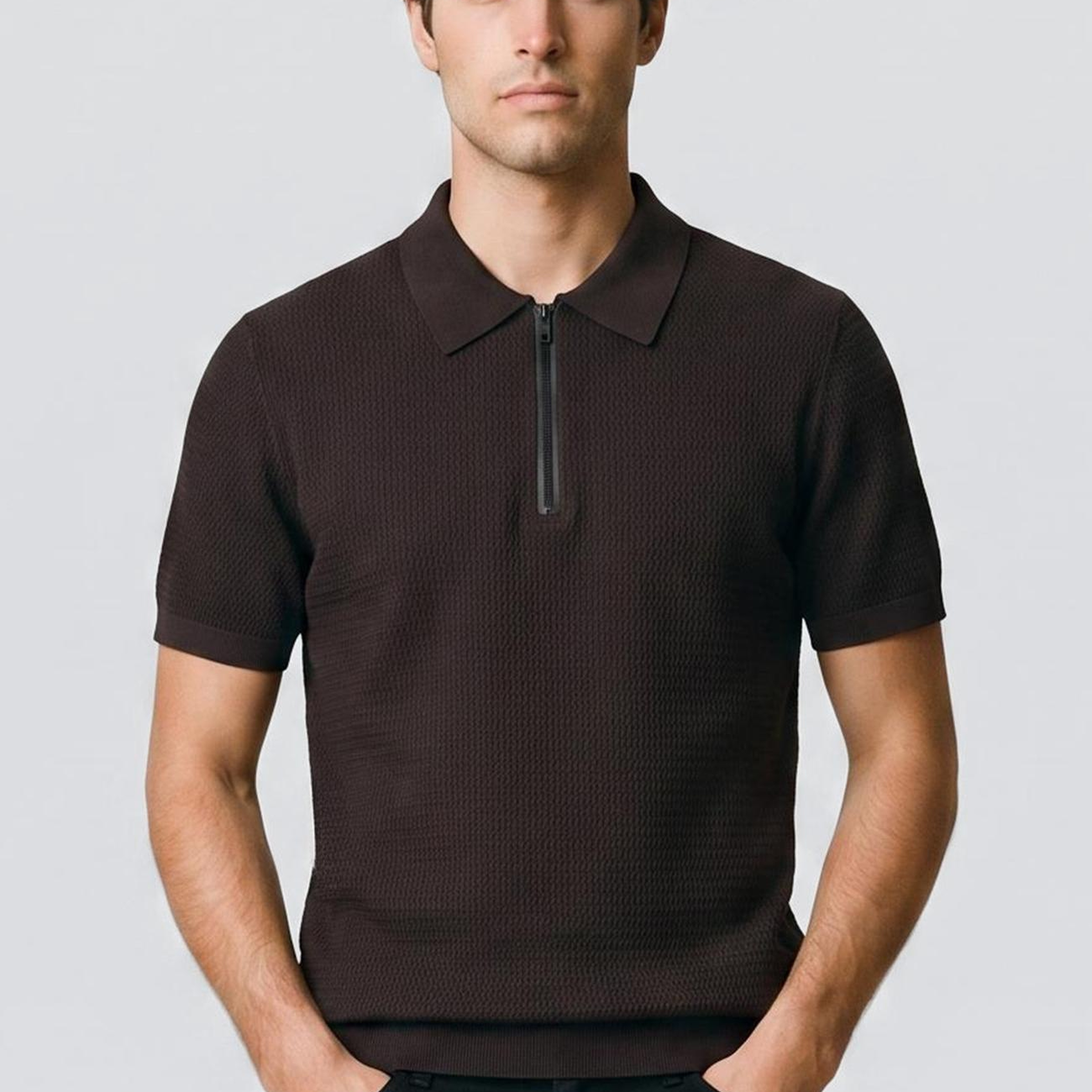 Network Erkek Kahverengi Polo Rayon Triko Kazak