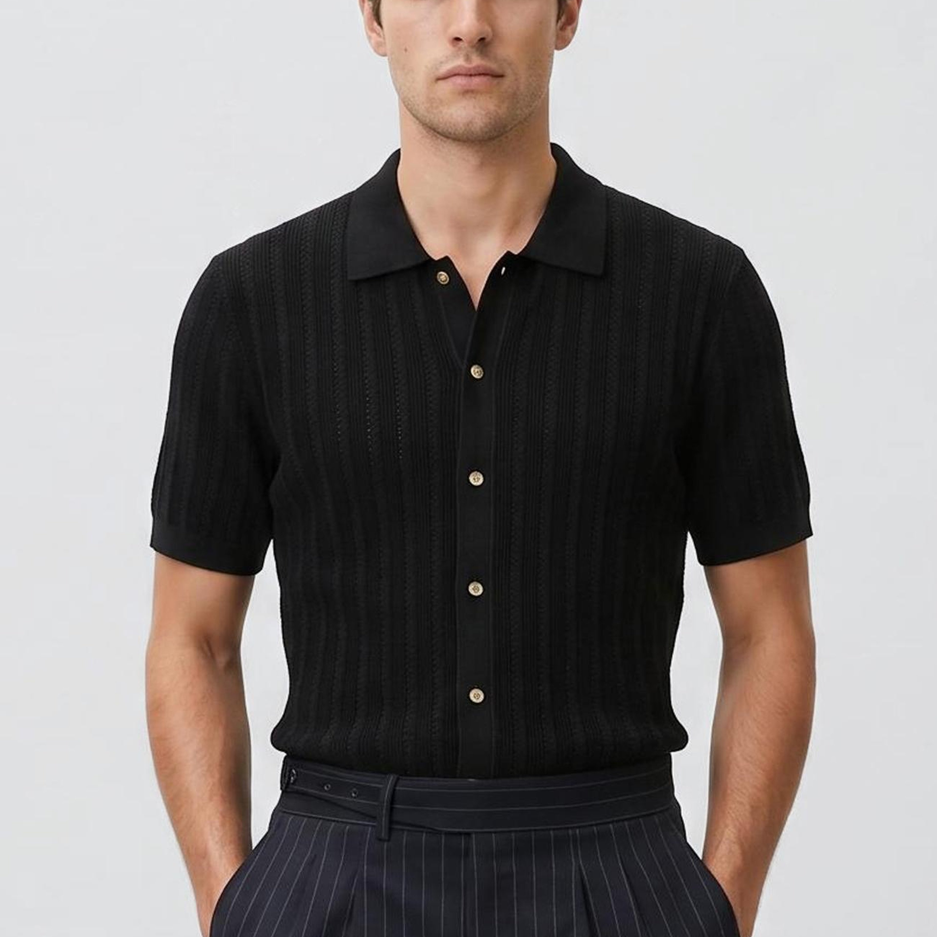 Network Erkek Siyah Polo Rayon Triko Gömlek