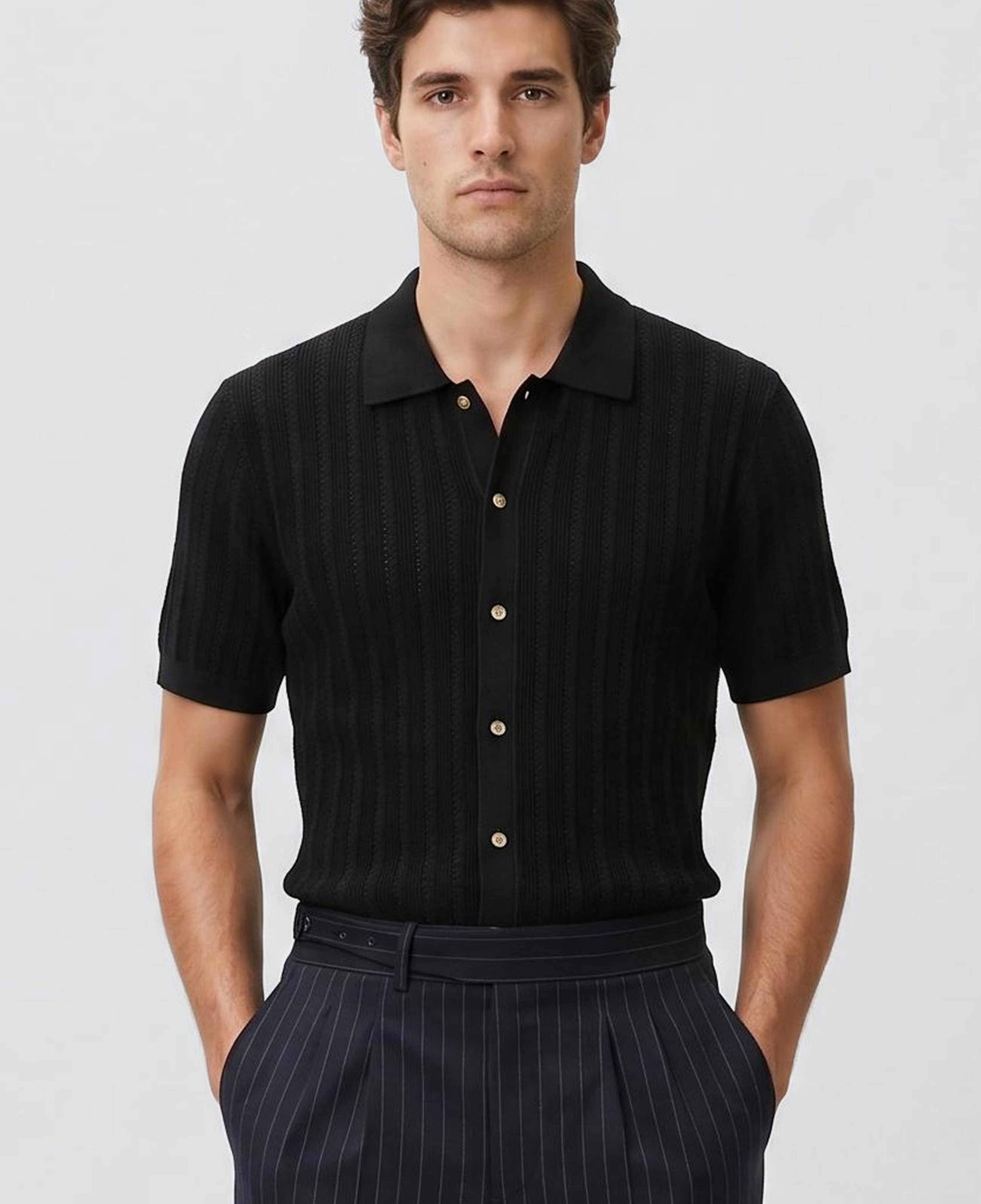 Network Erkek Siyah Polo Rayon Triko Gömlek