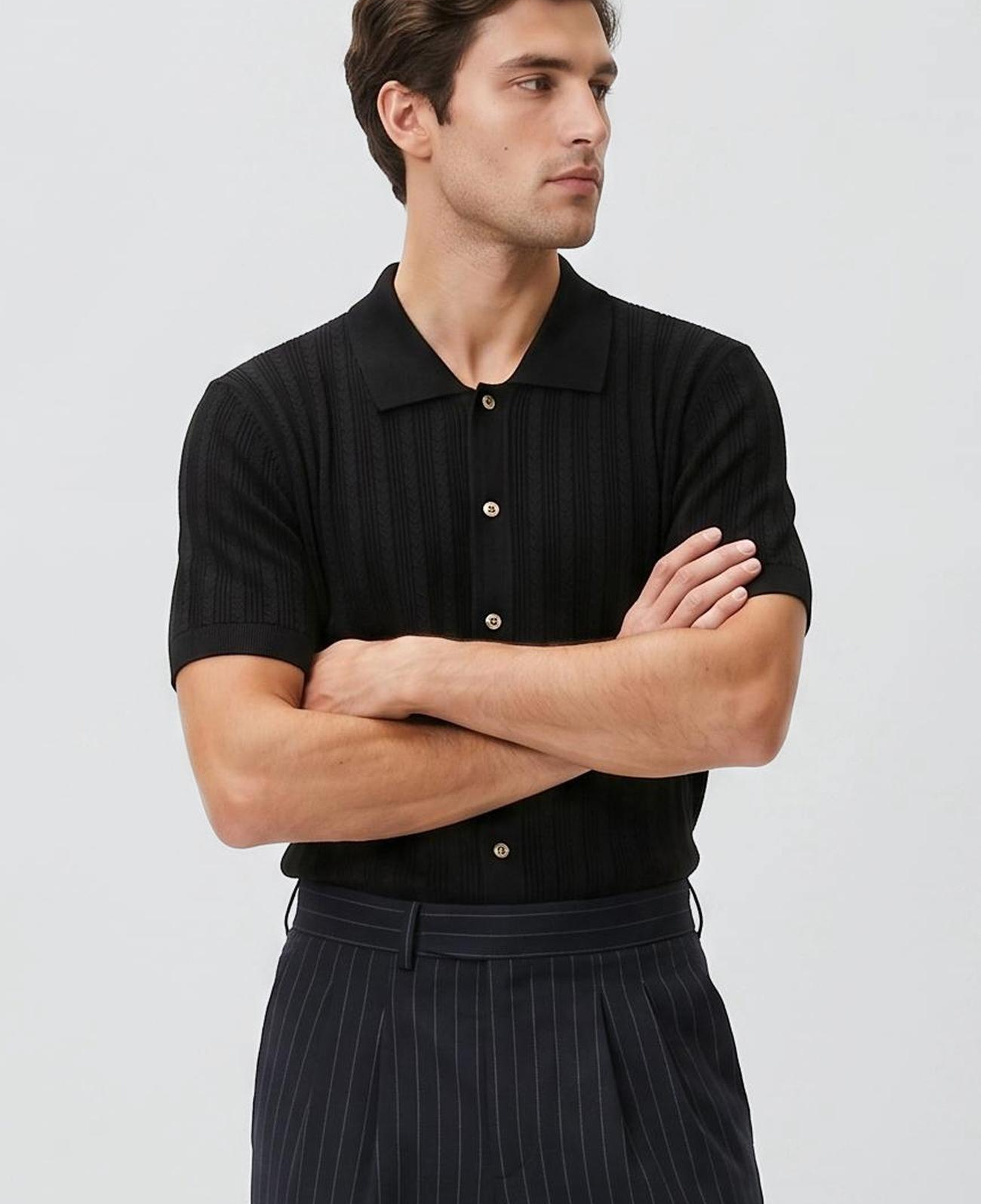 Network Erkek Siyah Polo Rayon Triko Gömlek
