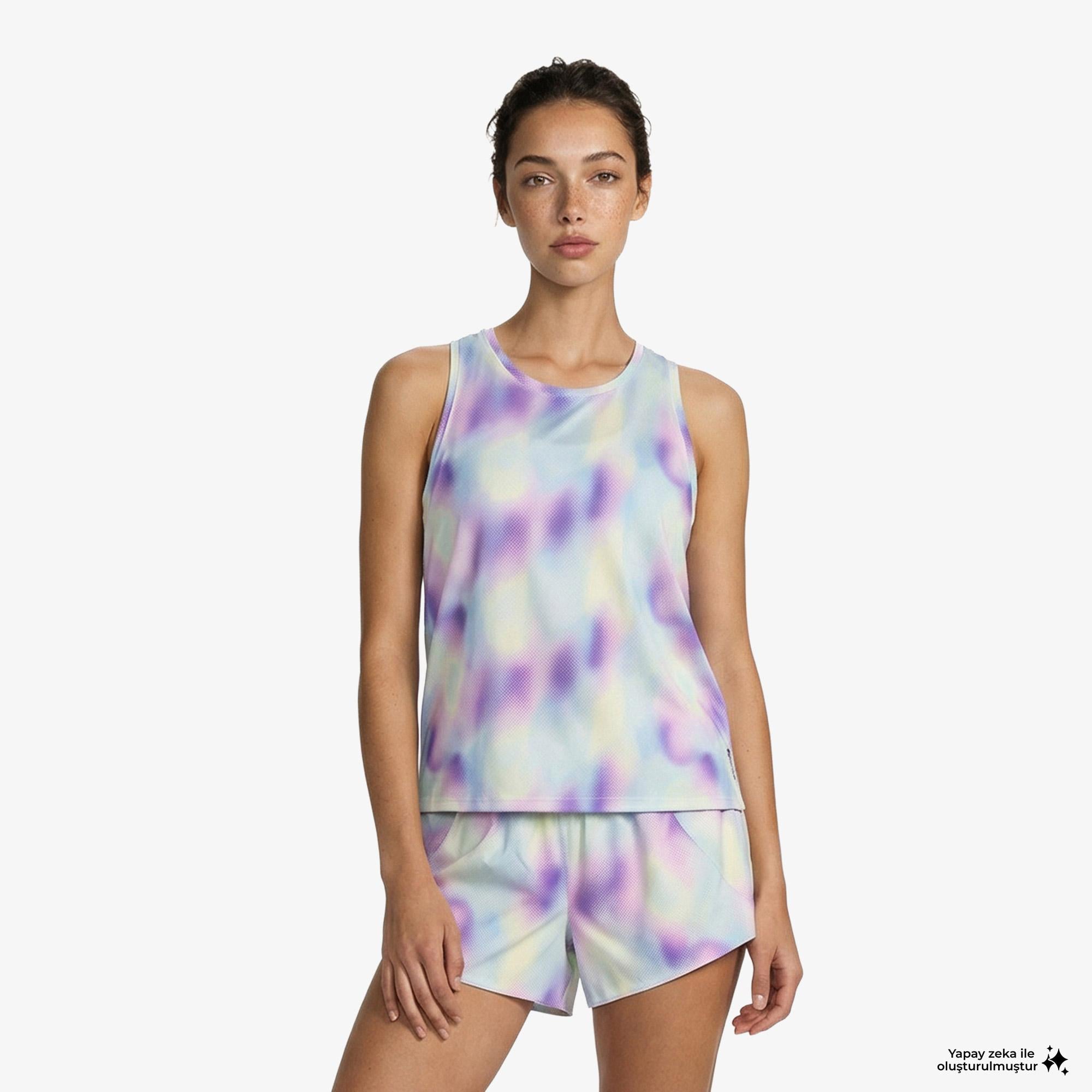Brooks Dash Tank Printed Kadın Mavi Atlet