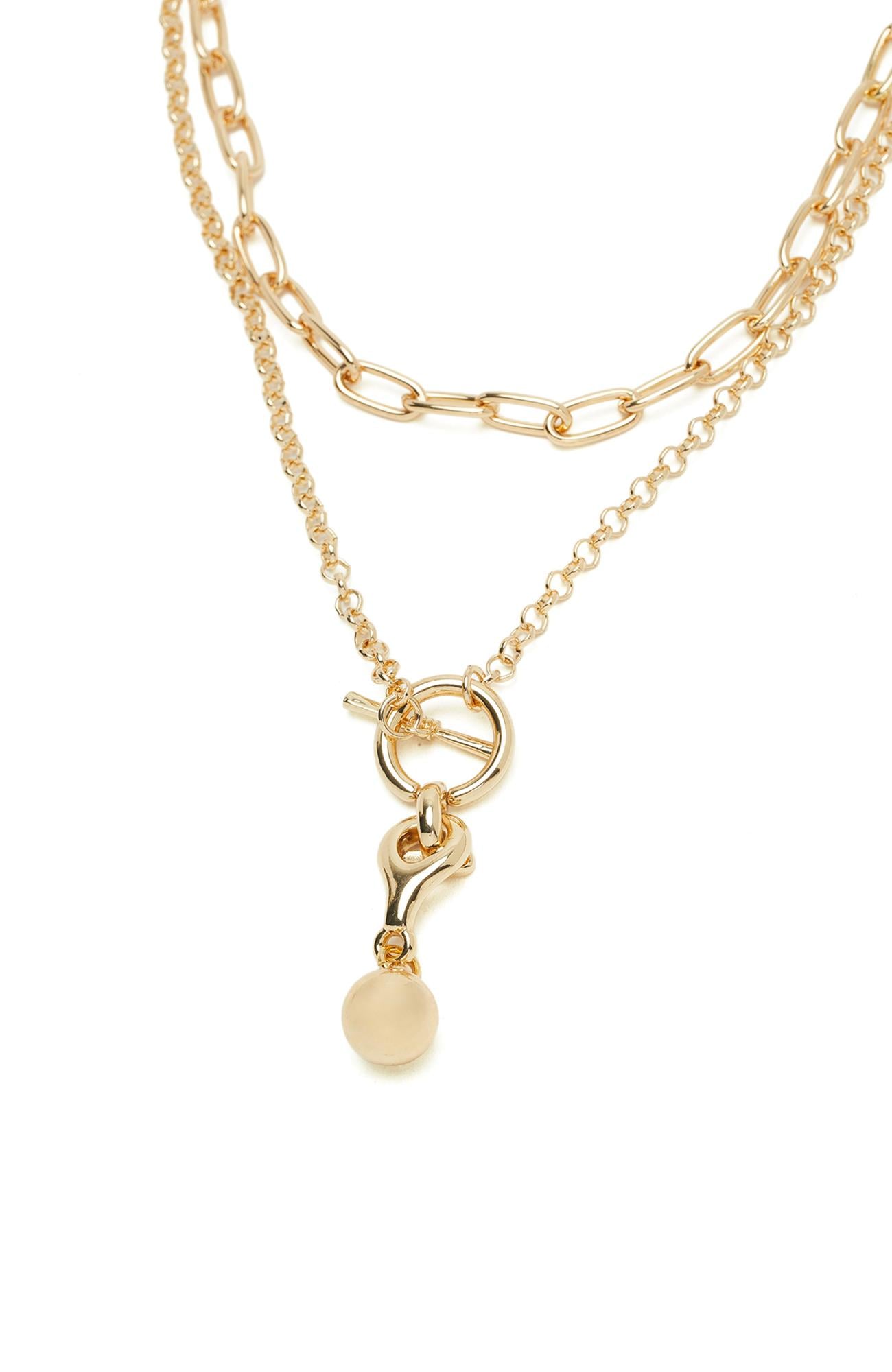 Network Kadın Gold Pendant Detaylı Çoklu Kolye