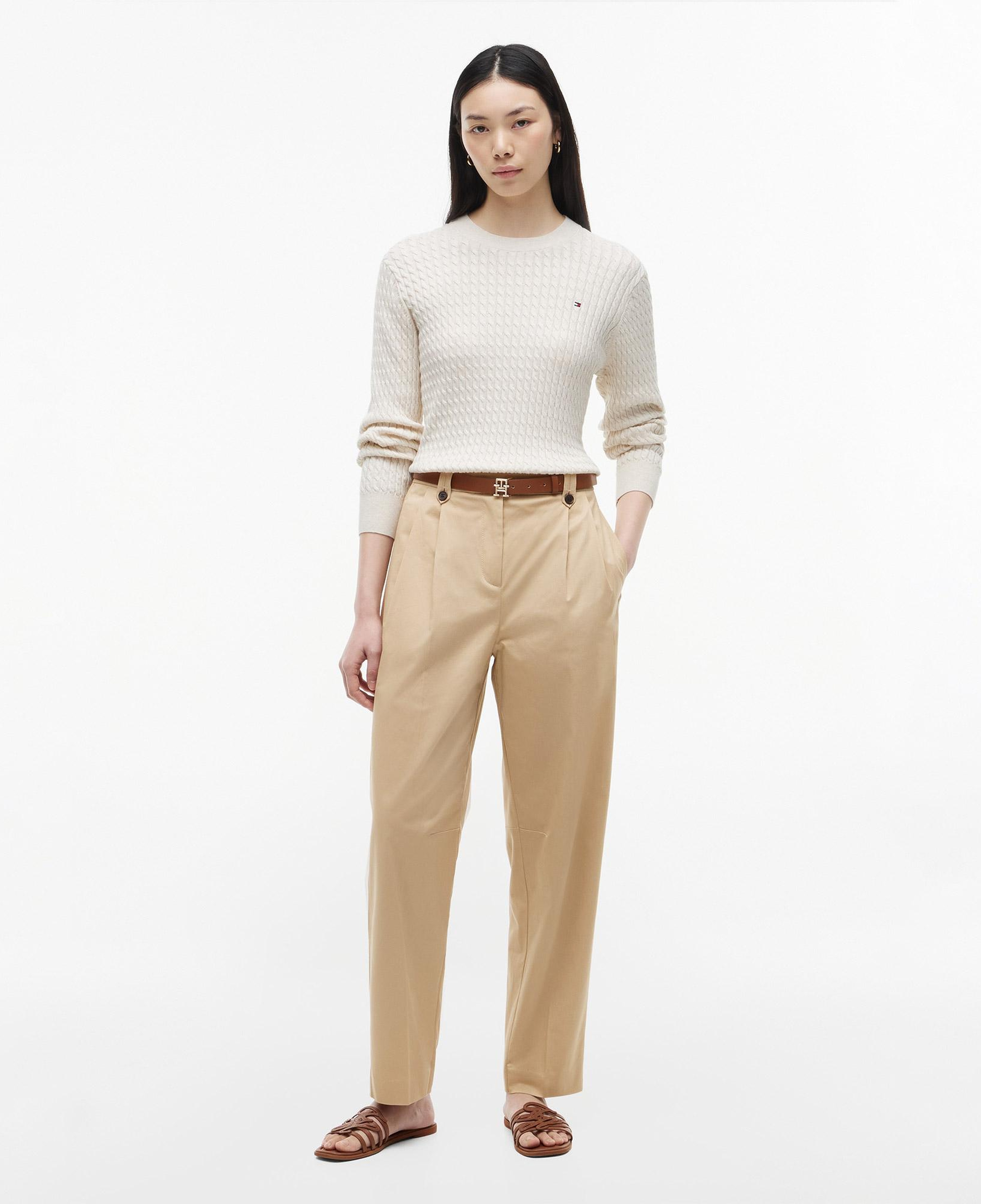 Tommy Hilfiger Cable Fine Kadın Bej Triko