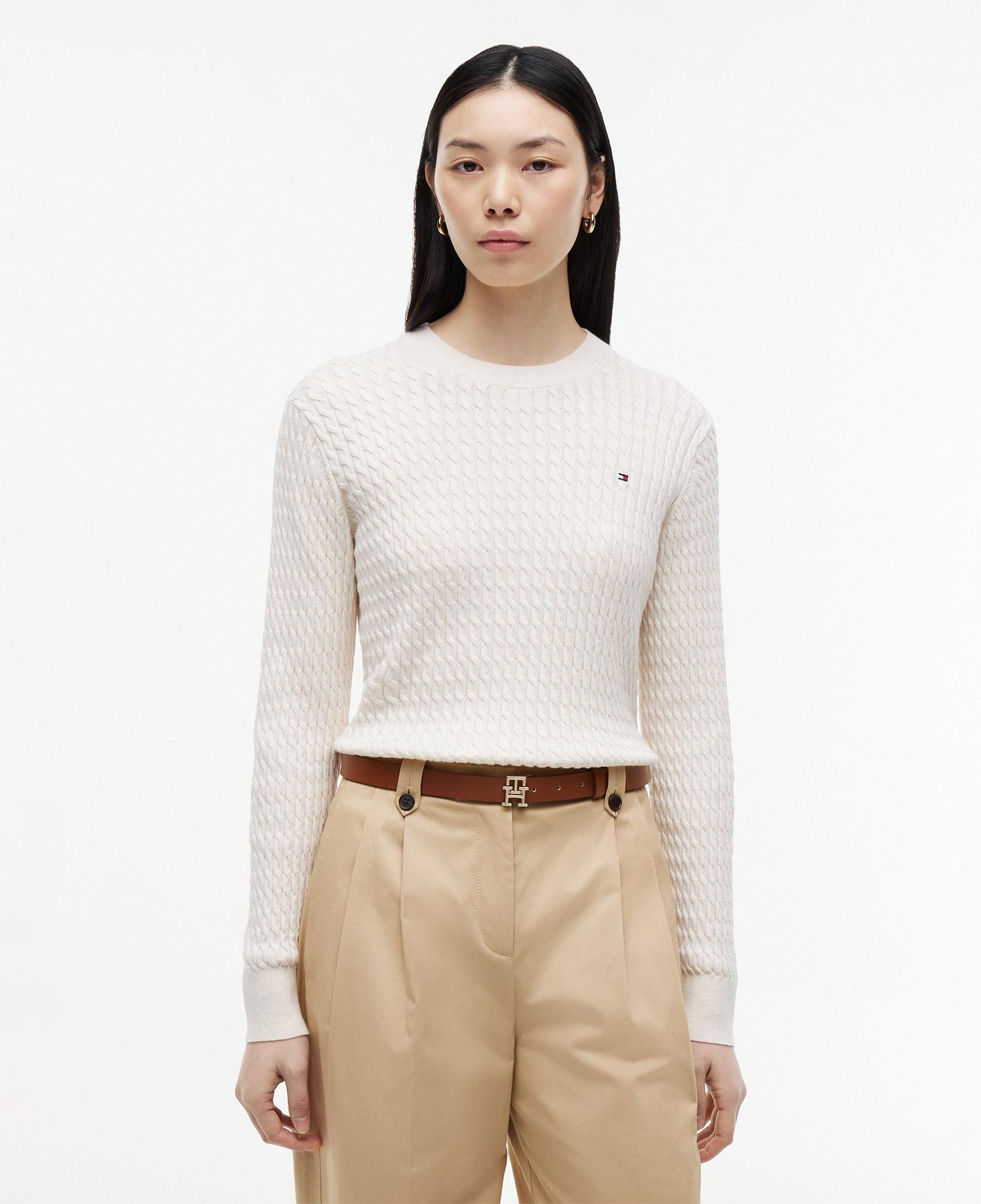 Tommy Hilfiger Cable Fine Kadın Bej Triko