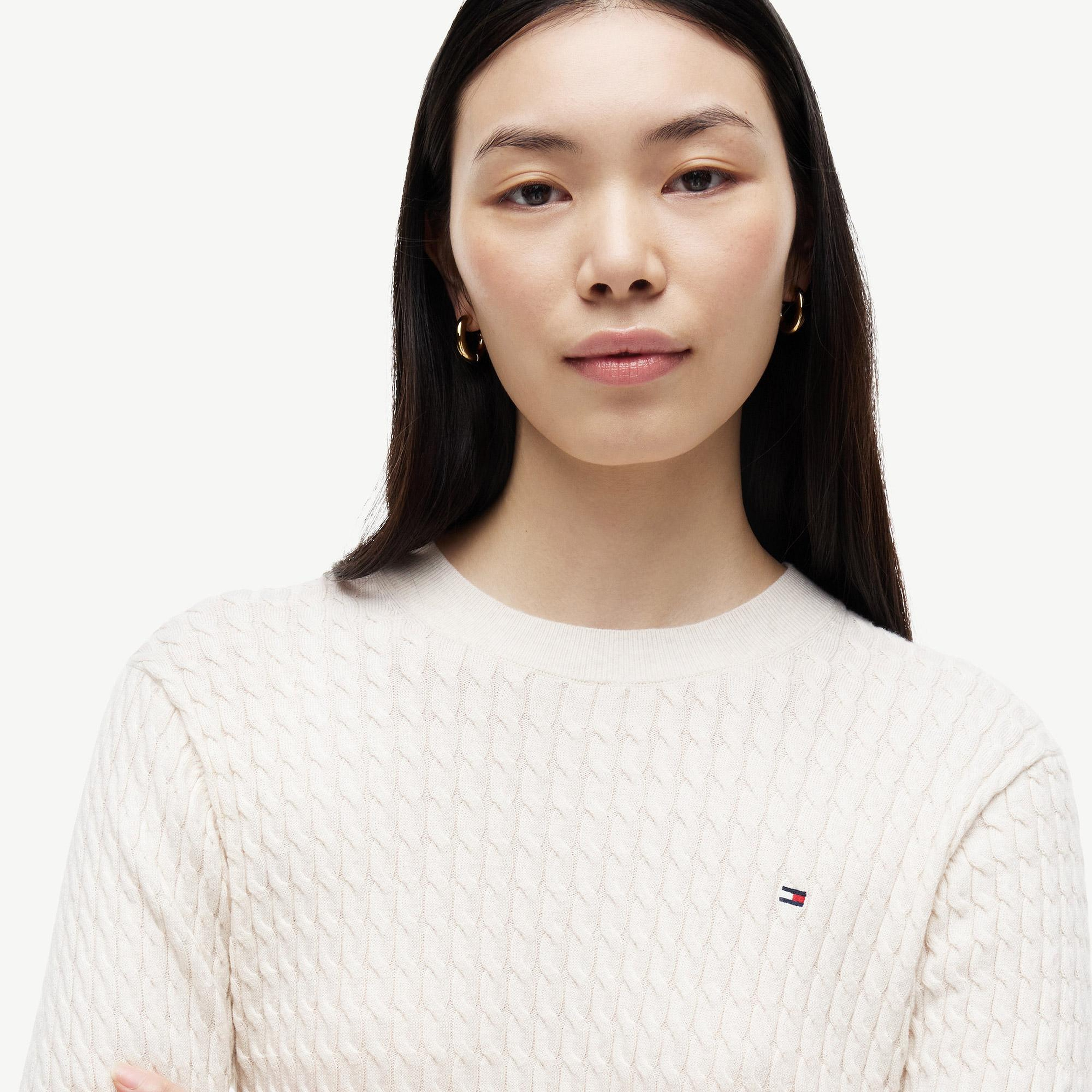 Tommy Hilfiger Cable Fine Kadın Bej Triko