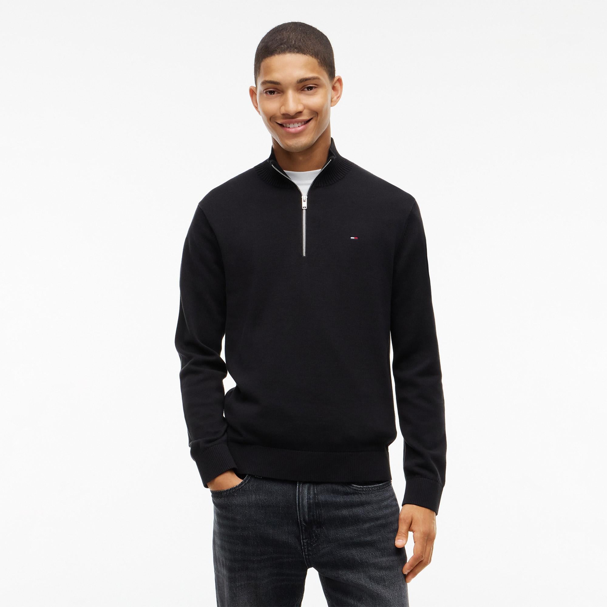 Tommy Hilfiger Essential Light ¼ Zip Erkek Siyah Triko