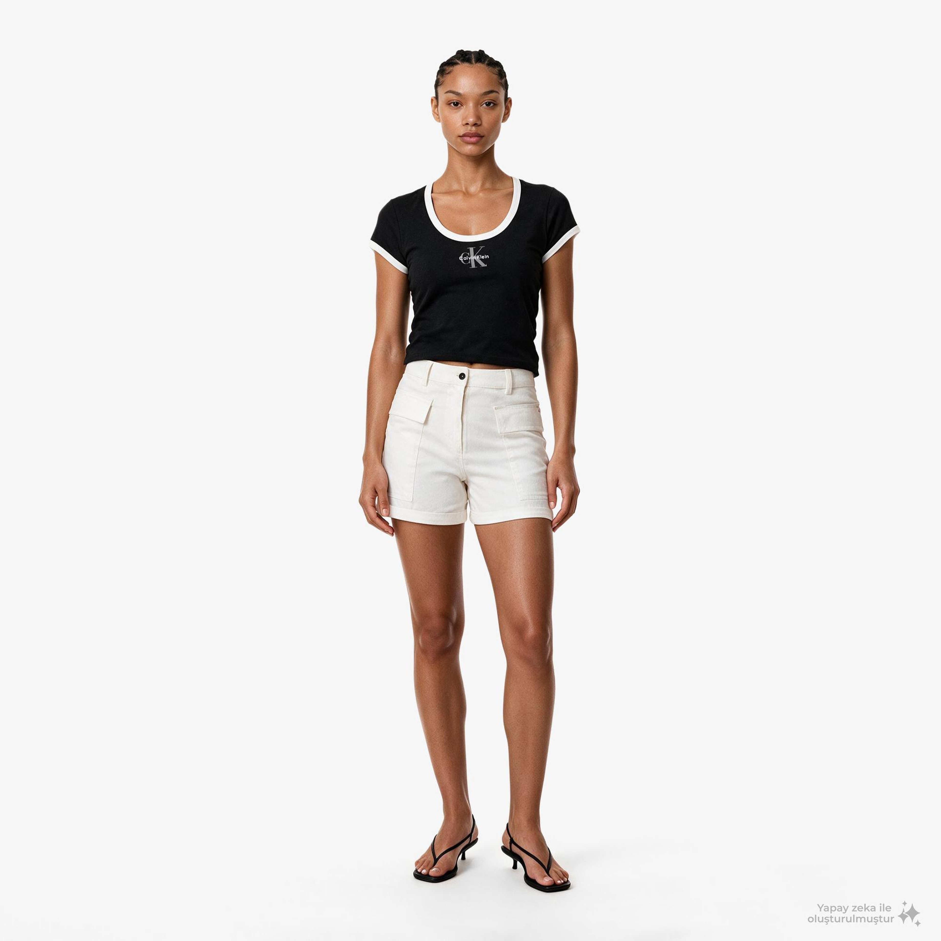 Calvin Klein Monologo Scoop Baby Kadın Siyah T-Shirt