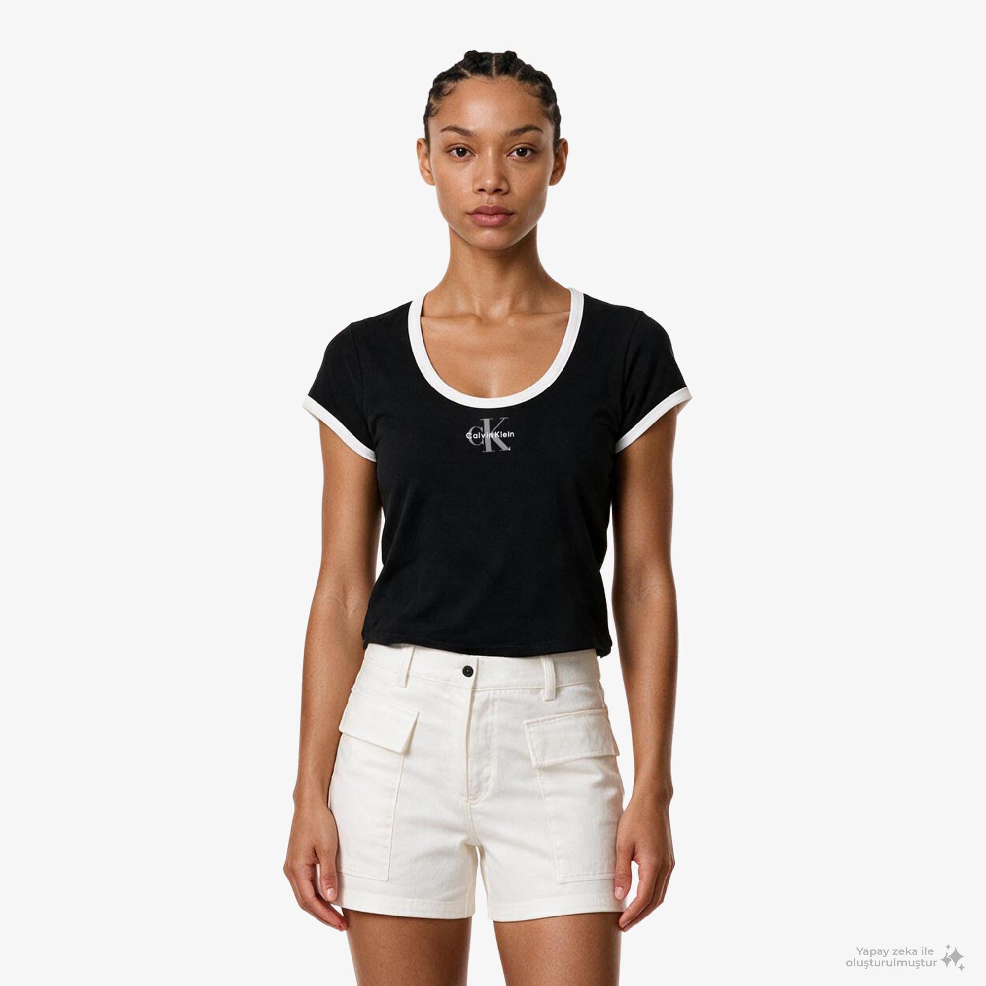 Calvin Klein Monologo Scoop Baby Kadın Siyah T-Shirt