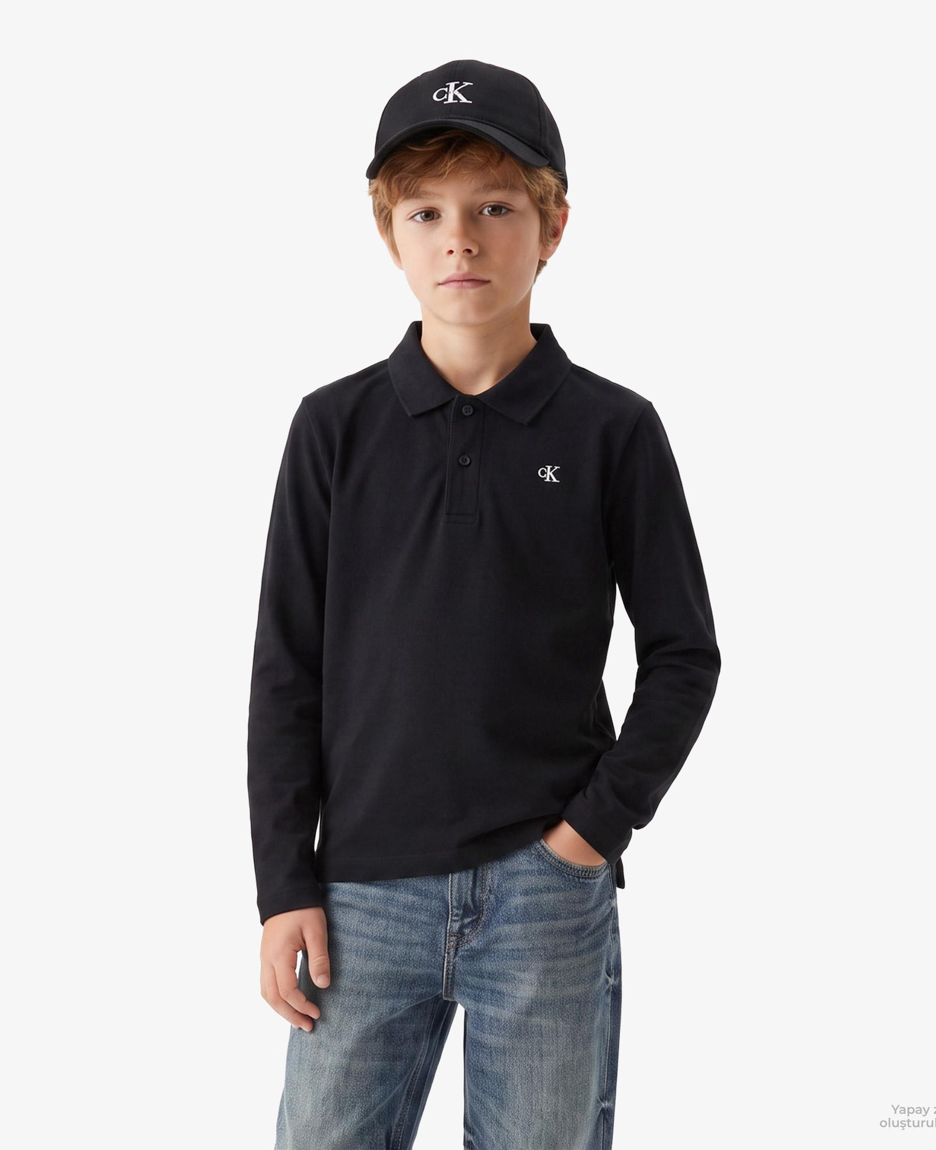 Calvin Klein Solid Pique Çocuk Siyah Polo