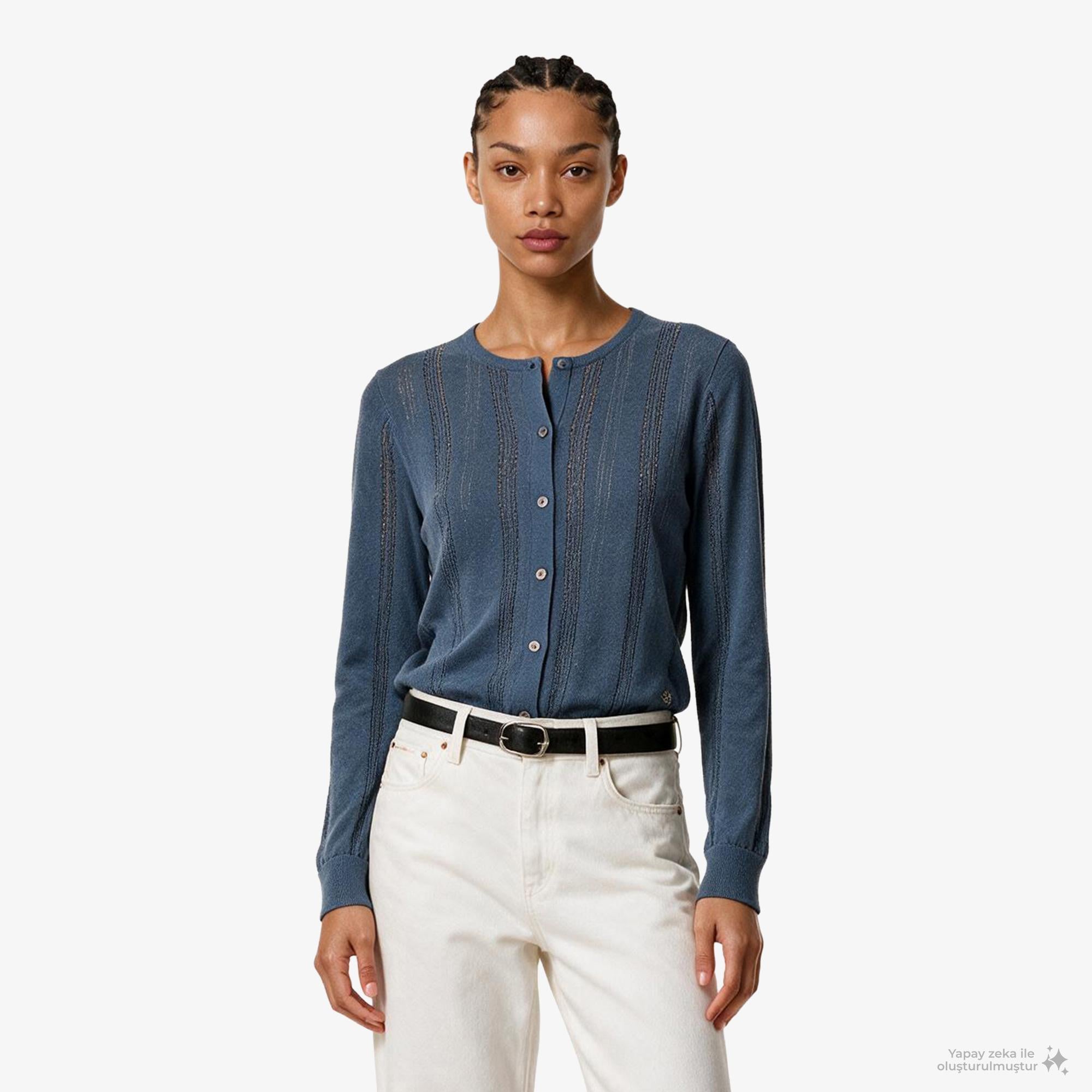 Calvin Klein Linen Blend Cardigan Kadın Mavi Triko