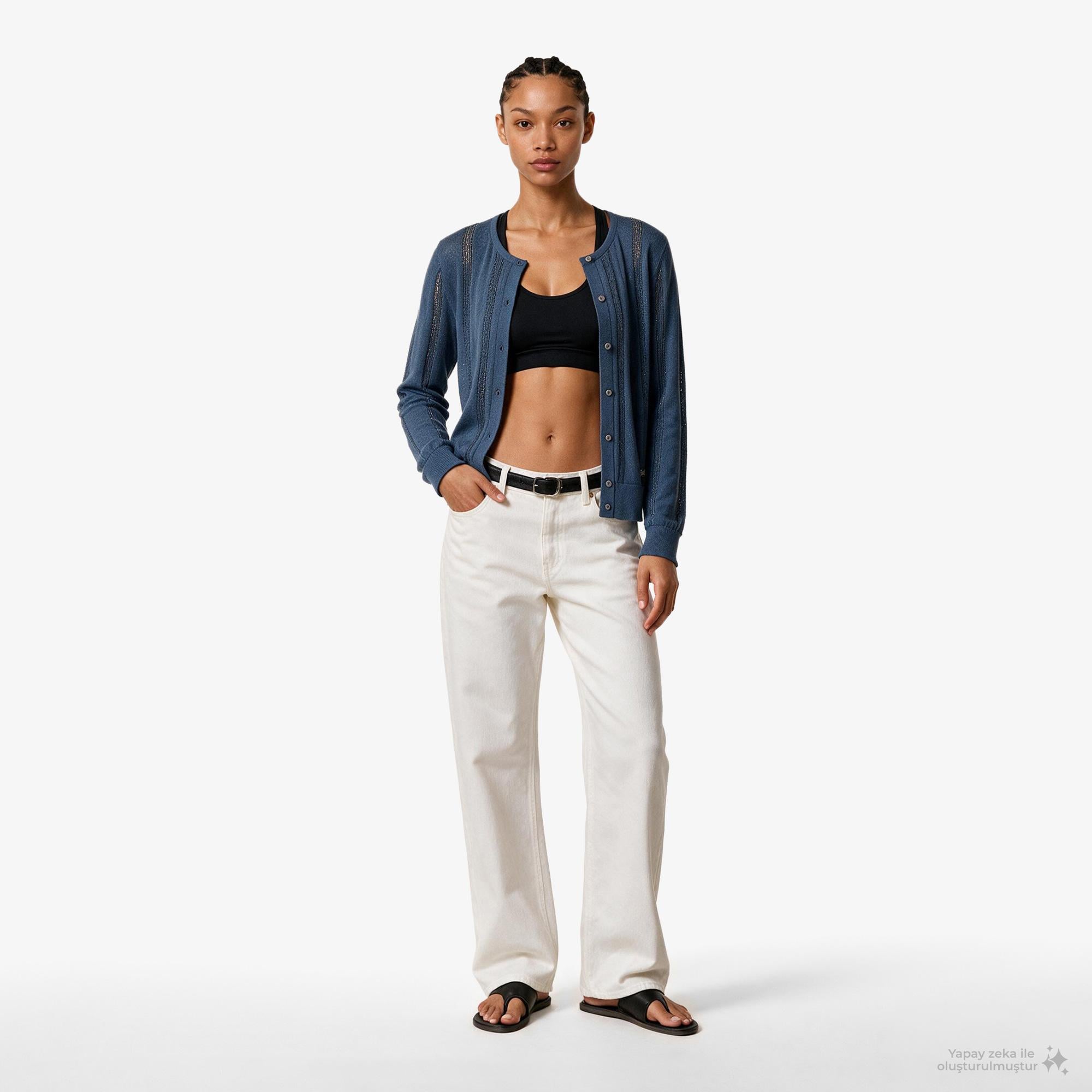 Calvin Klein Linen Blend Cardigan Kadın Mavi Triko