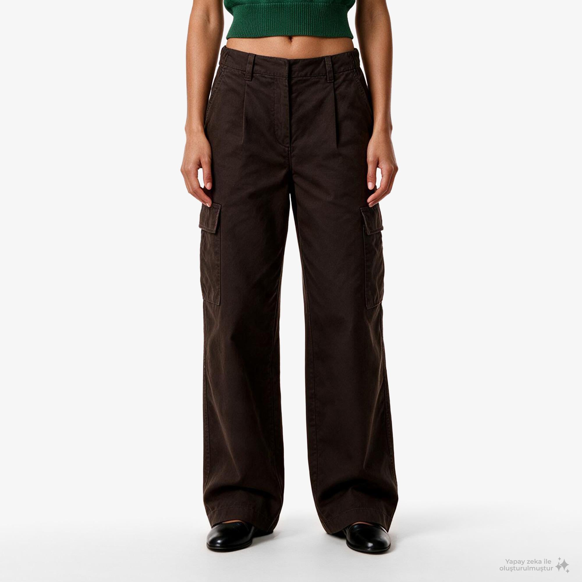 Calvin Klein Cotton EWaist Cargo Kadın Kahverengi Pantolon