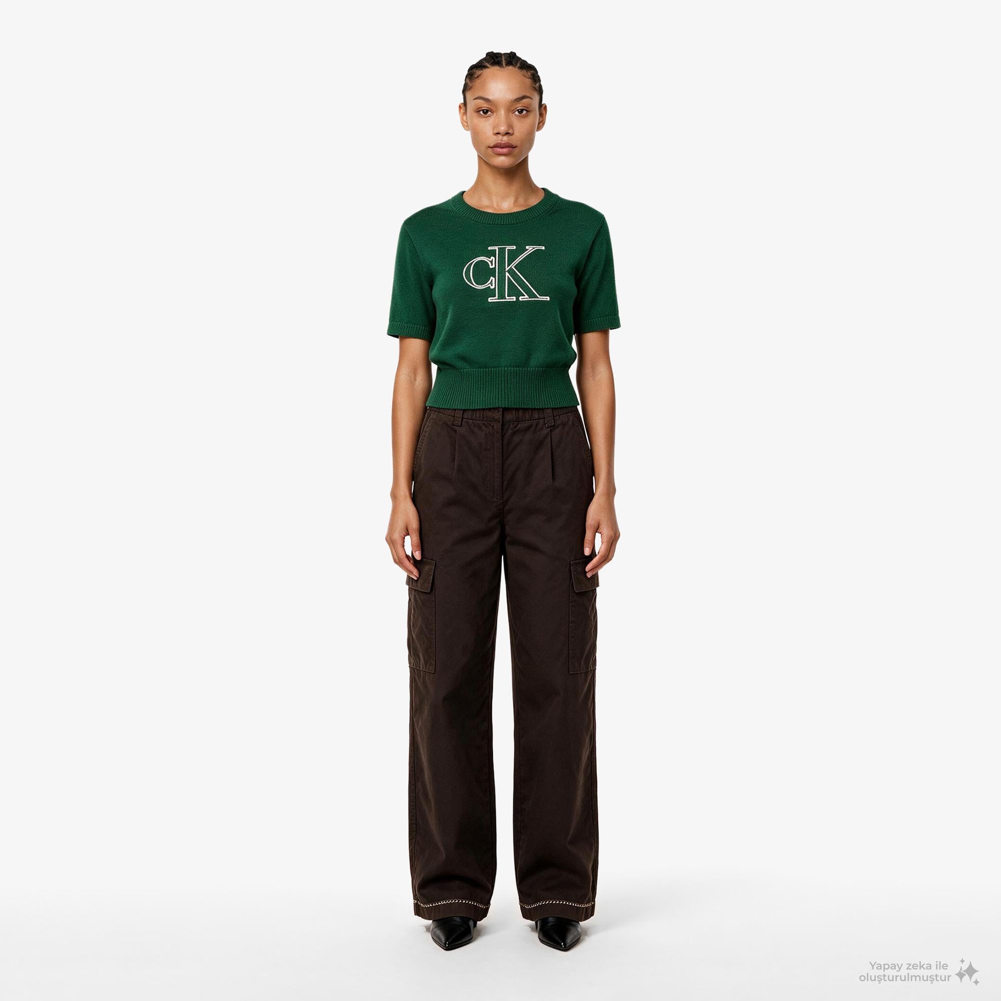 Calvin Klein Cotton EWaist Cargo Kadın Kahverengi Pantolon