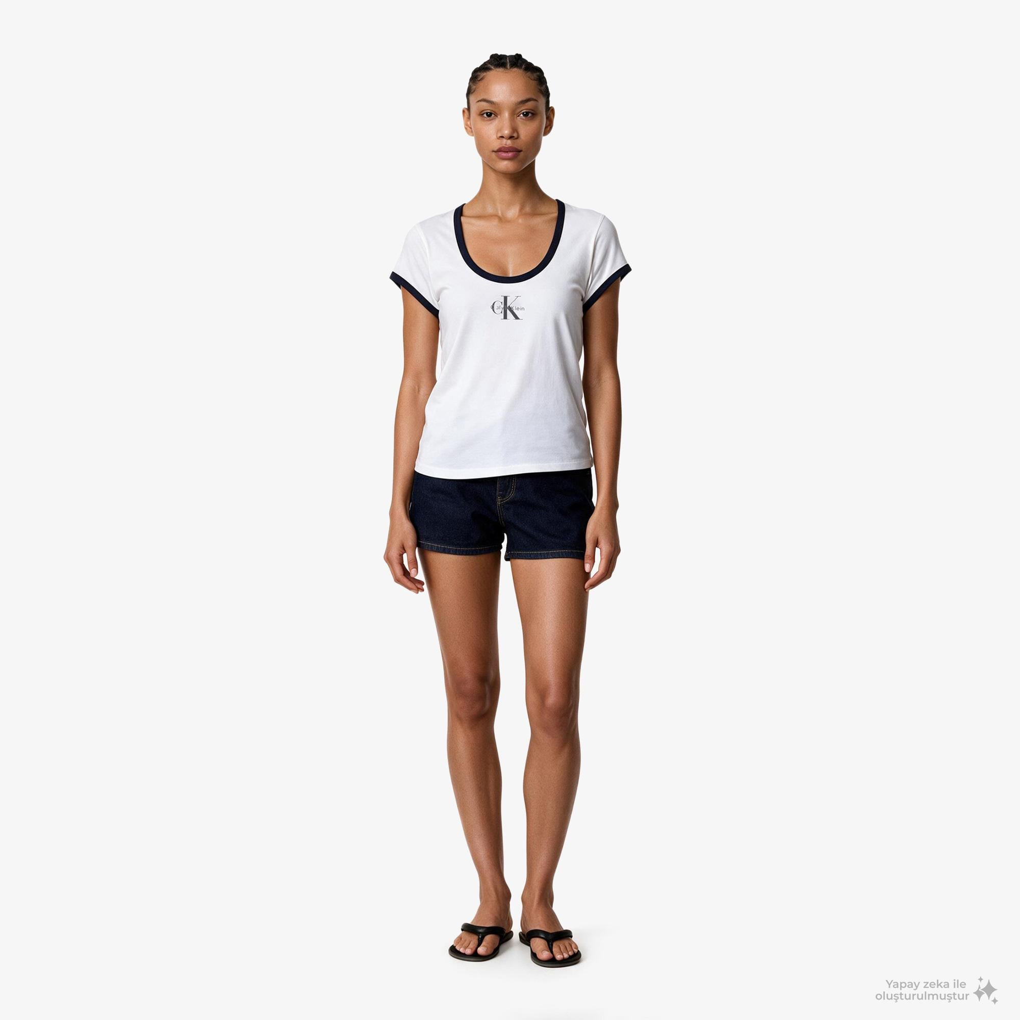 Calvin Klein Monologo Scoop Baby Kadın Beyaz T-Shirt