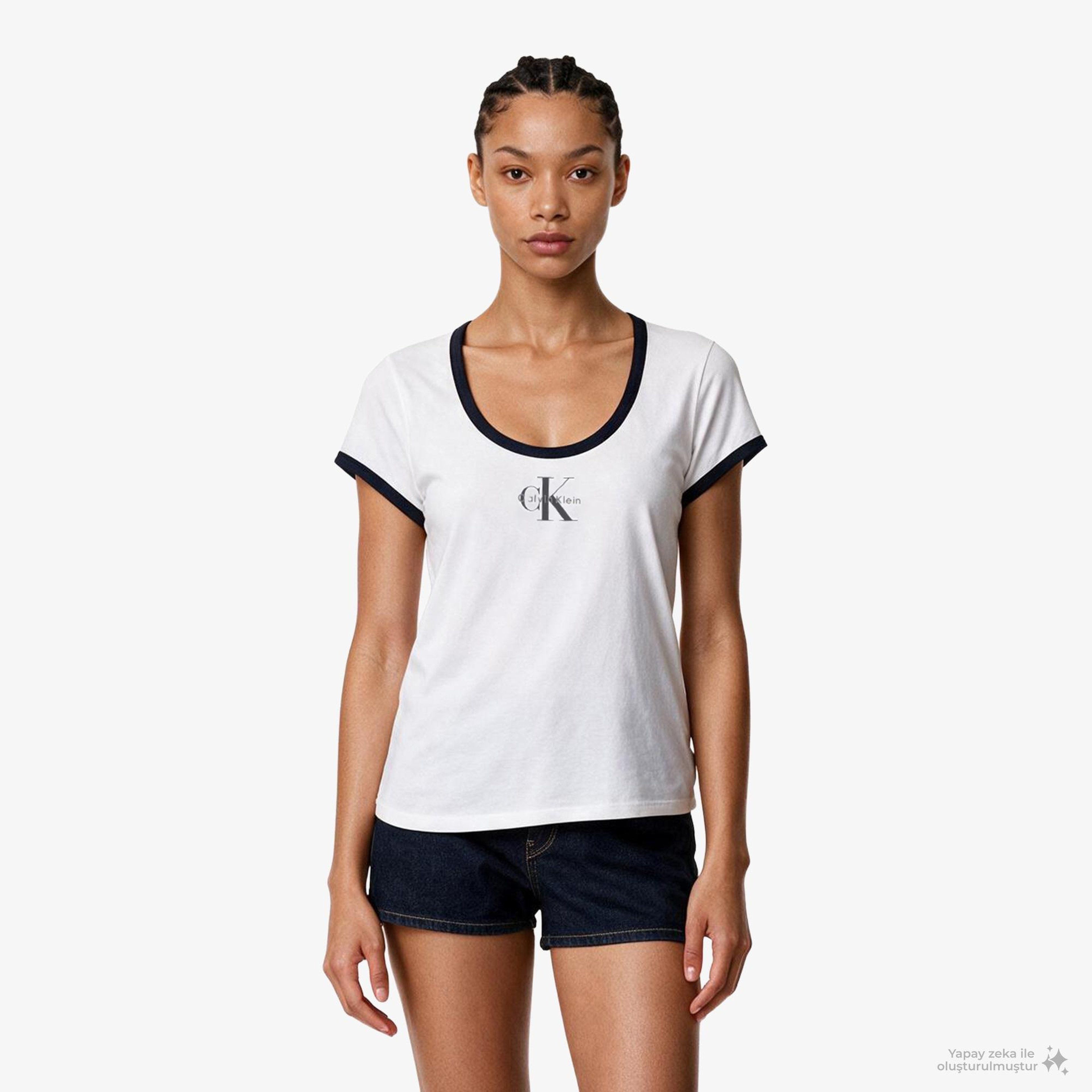 Calvin Klein Monologo Scoop Baby Kadın Beyaz T-Shirt