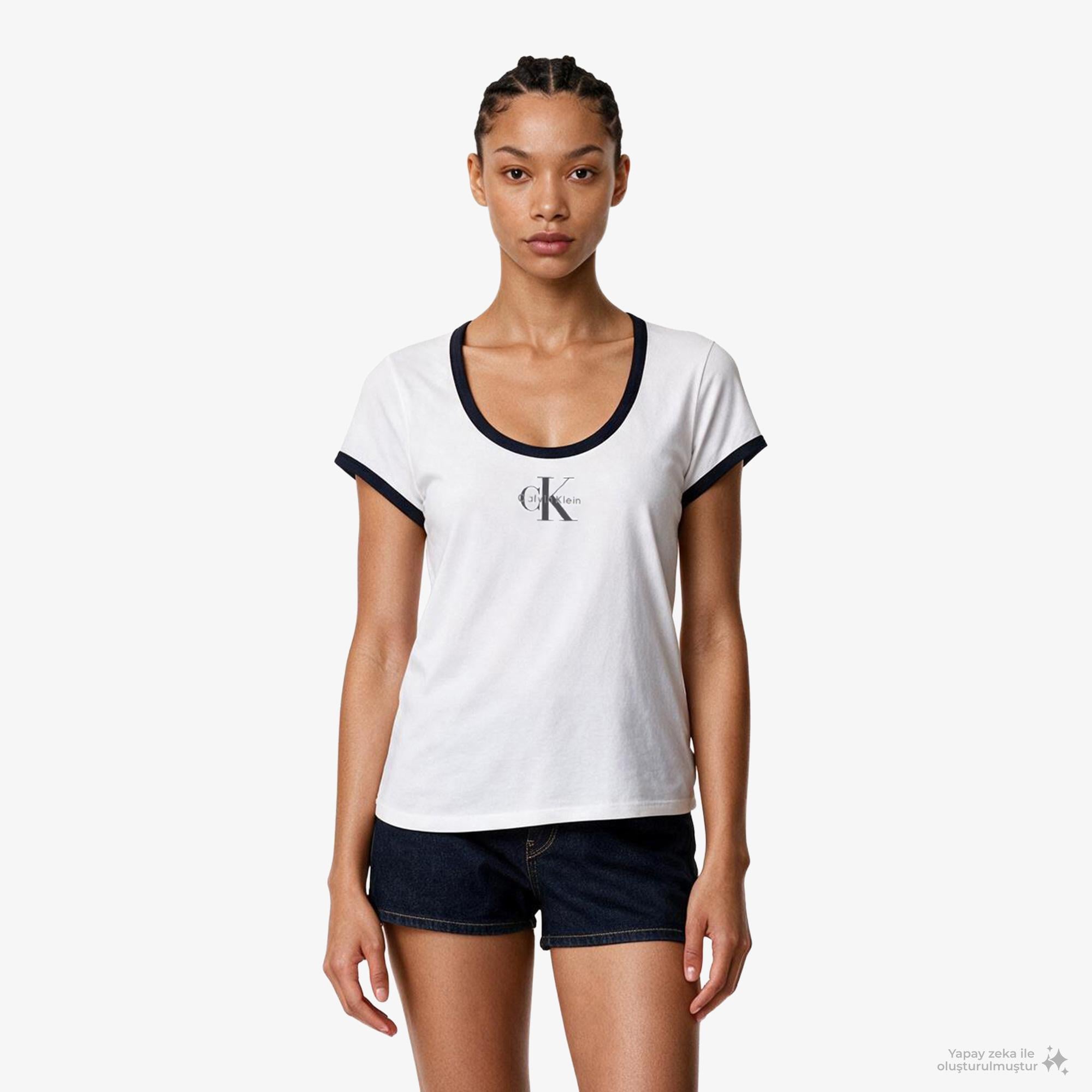 Calvin Klein Monologo Scoop Baby Kadın Beyaz T-Shirt
