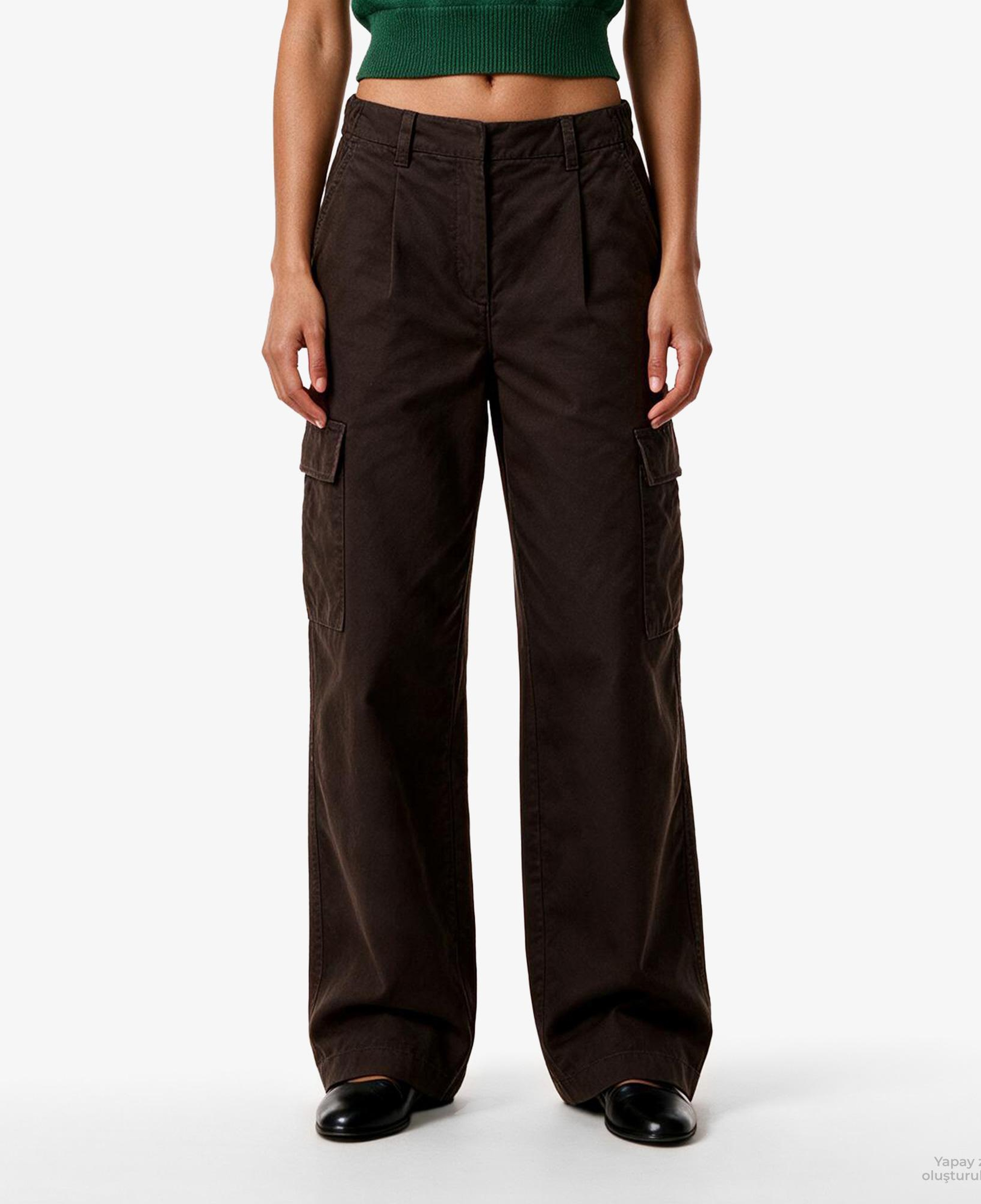 Calvin Klein Cotton EWaist Cargo Kadın Kahverengi Pantolon