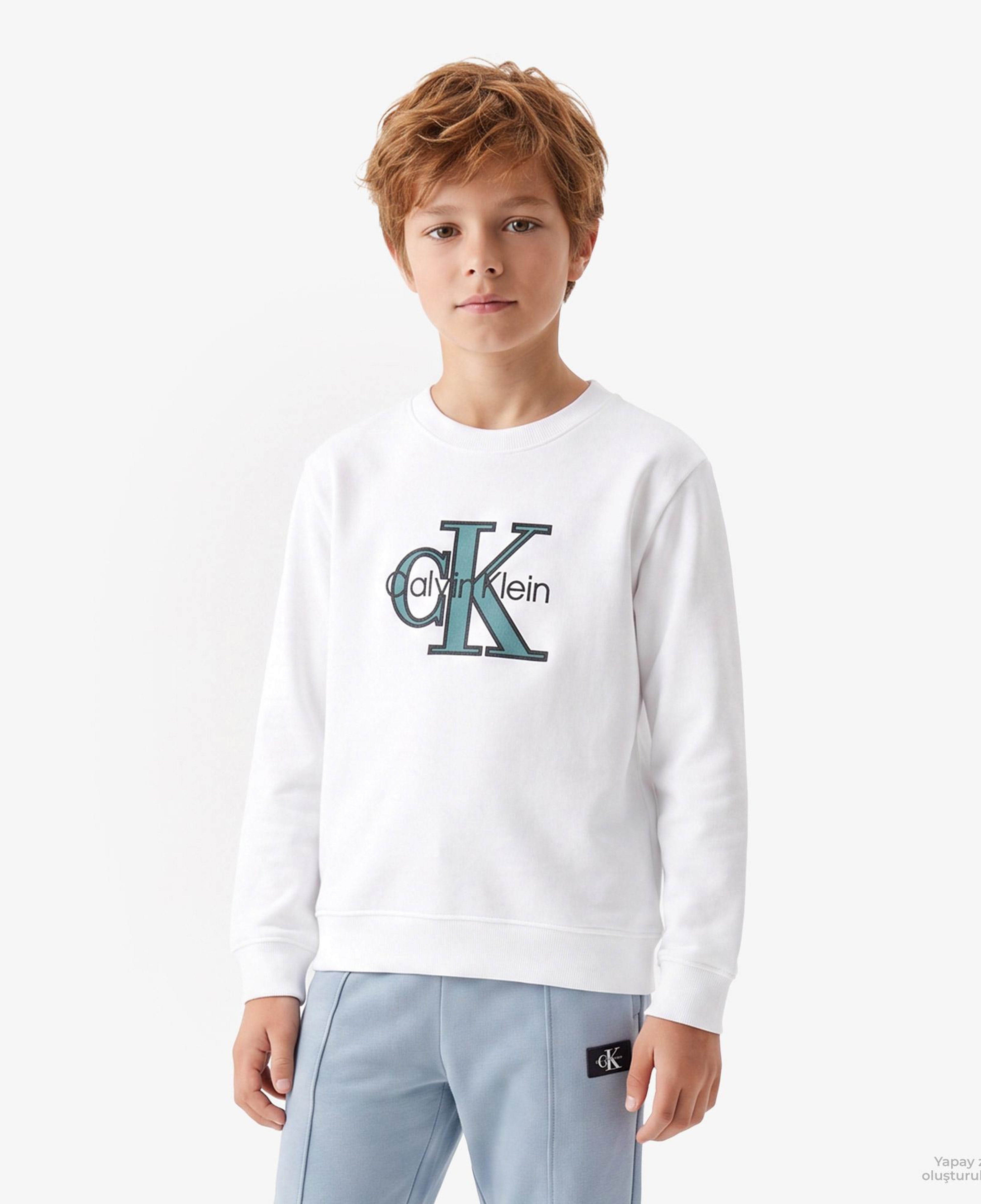 Calvin Klein Terry Monologo Çocuk Beyaz Sweatshirt