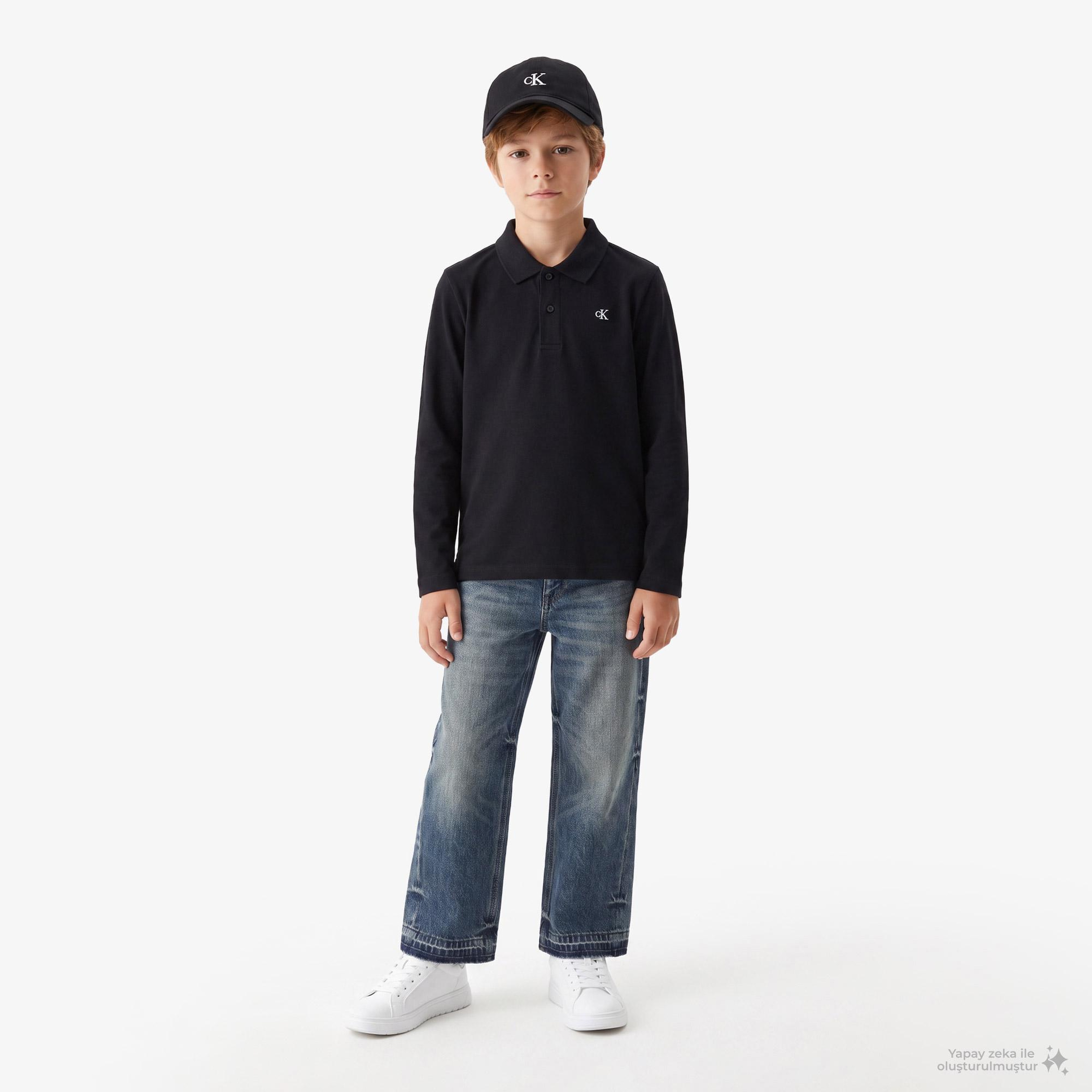 Calvin Klein Solid Pique Çocuk Siyah Polo