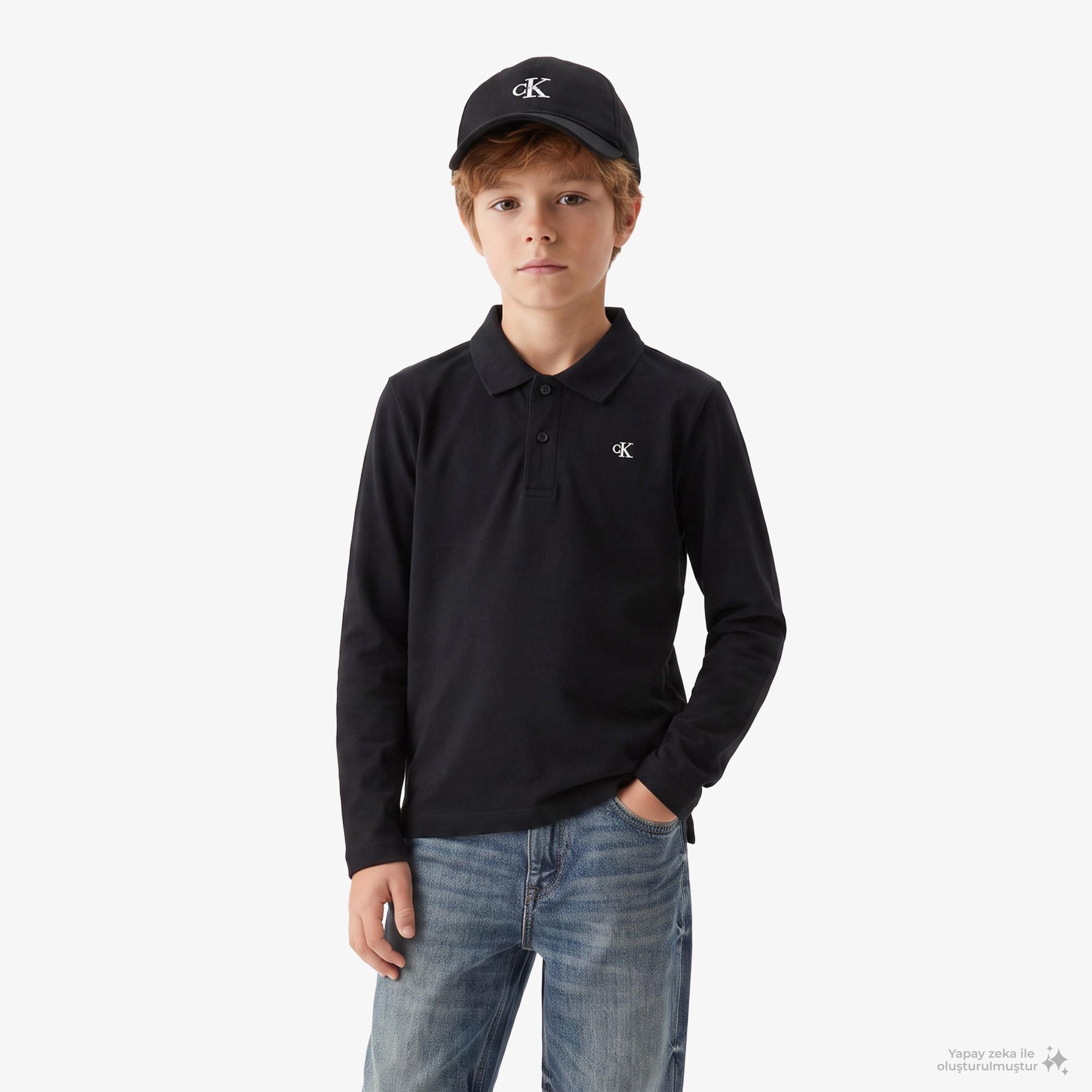 Calvin Klein Solid Pique Çocuk Siyah Polo
