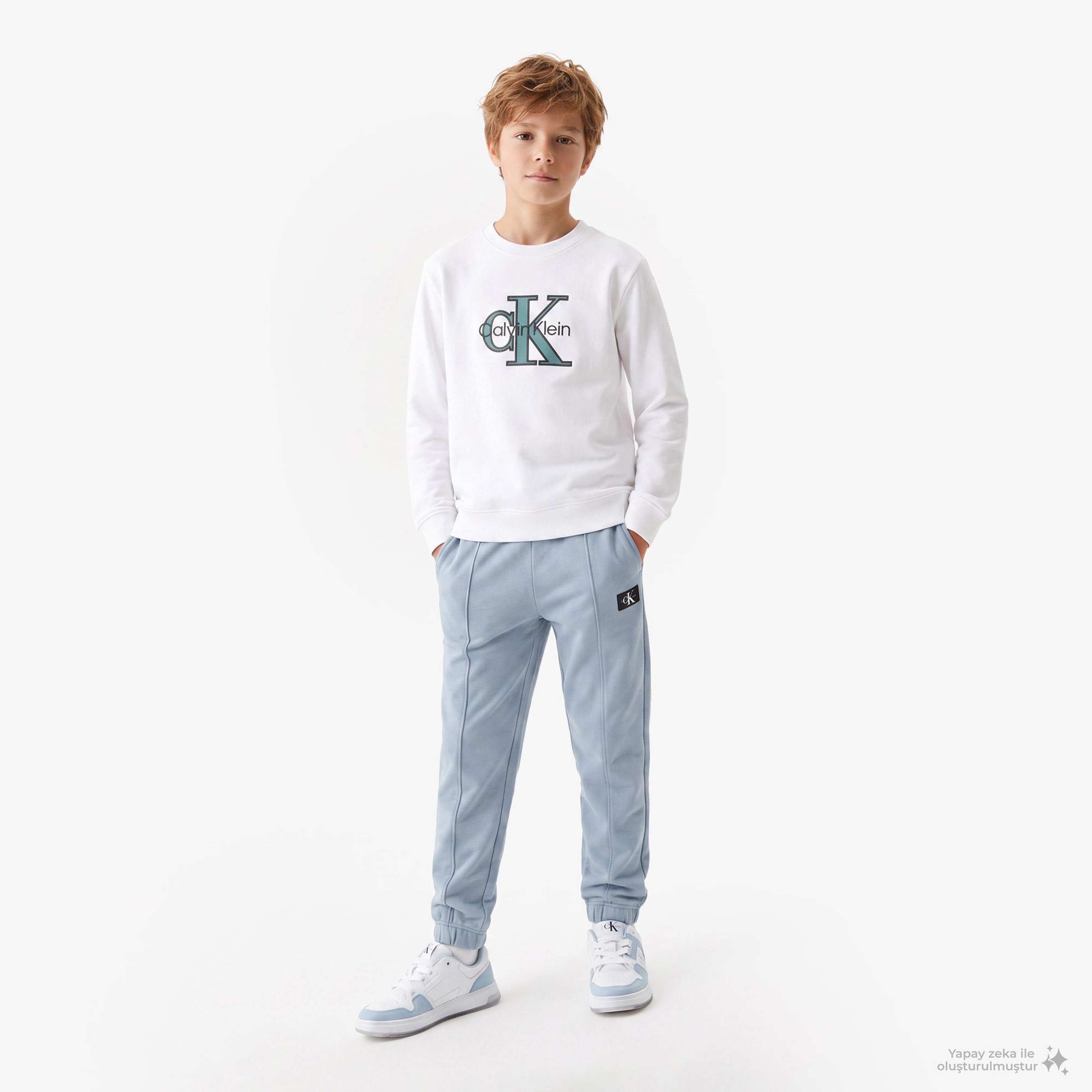 Calvin Klein Terry Monologo Çocuk Beyaz Sweatshirt