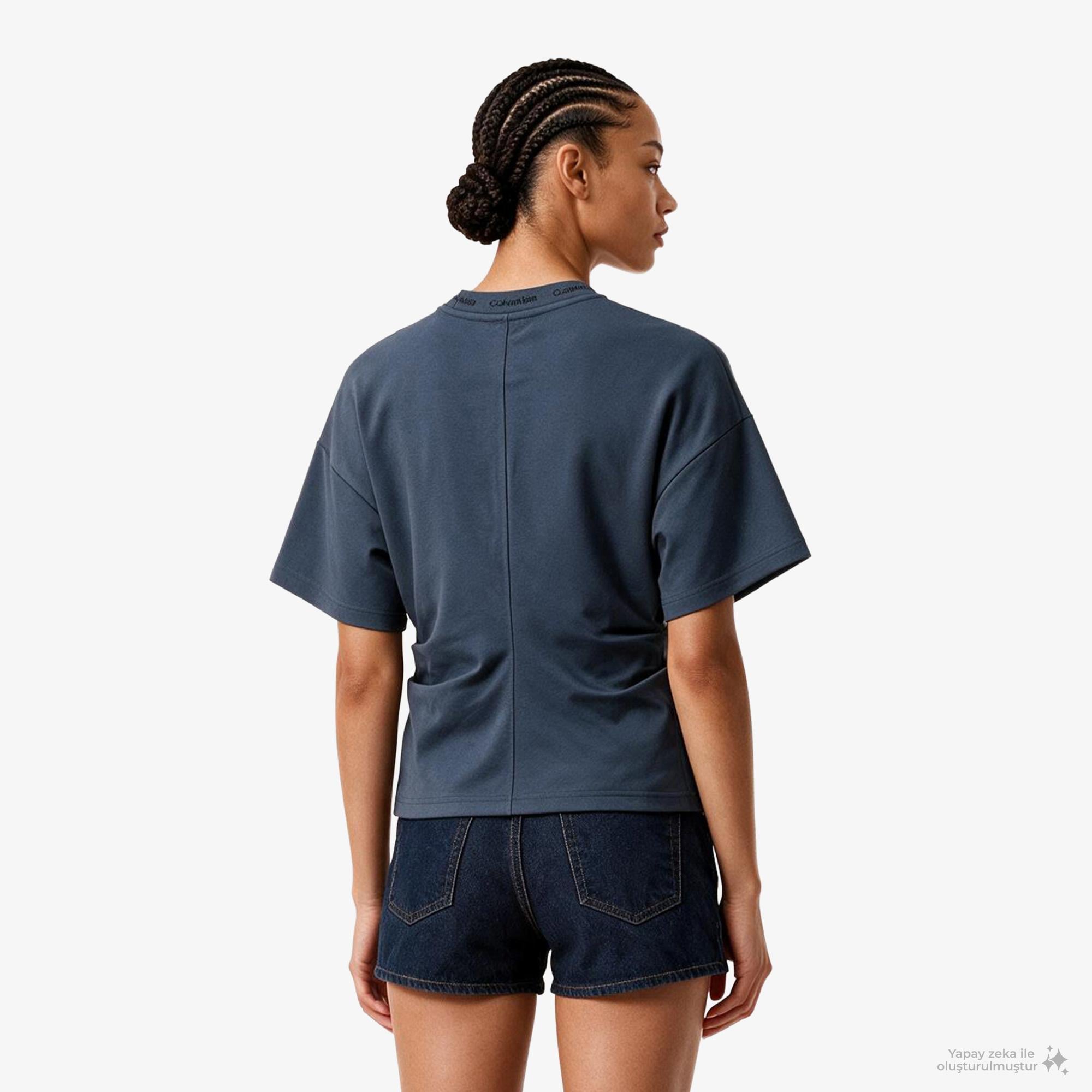 Calvin Klein Logo Detail Interlock Kadın Mavi T-Shirt