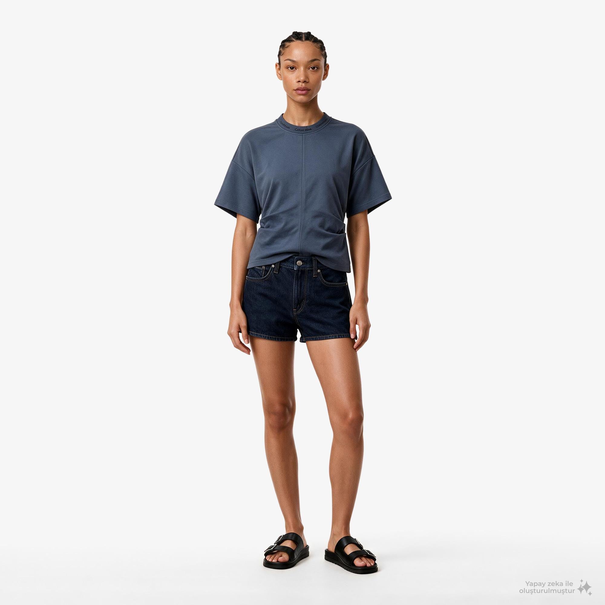 Calvin Klein Logo Detail Interlock Kadın Mavi T-Shirt