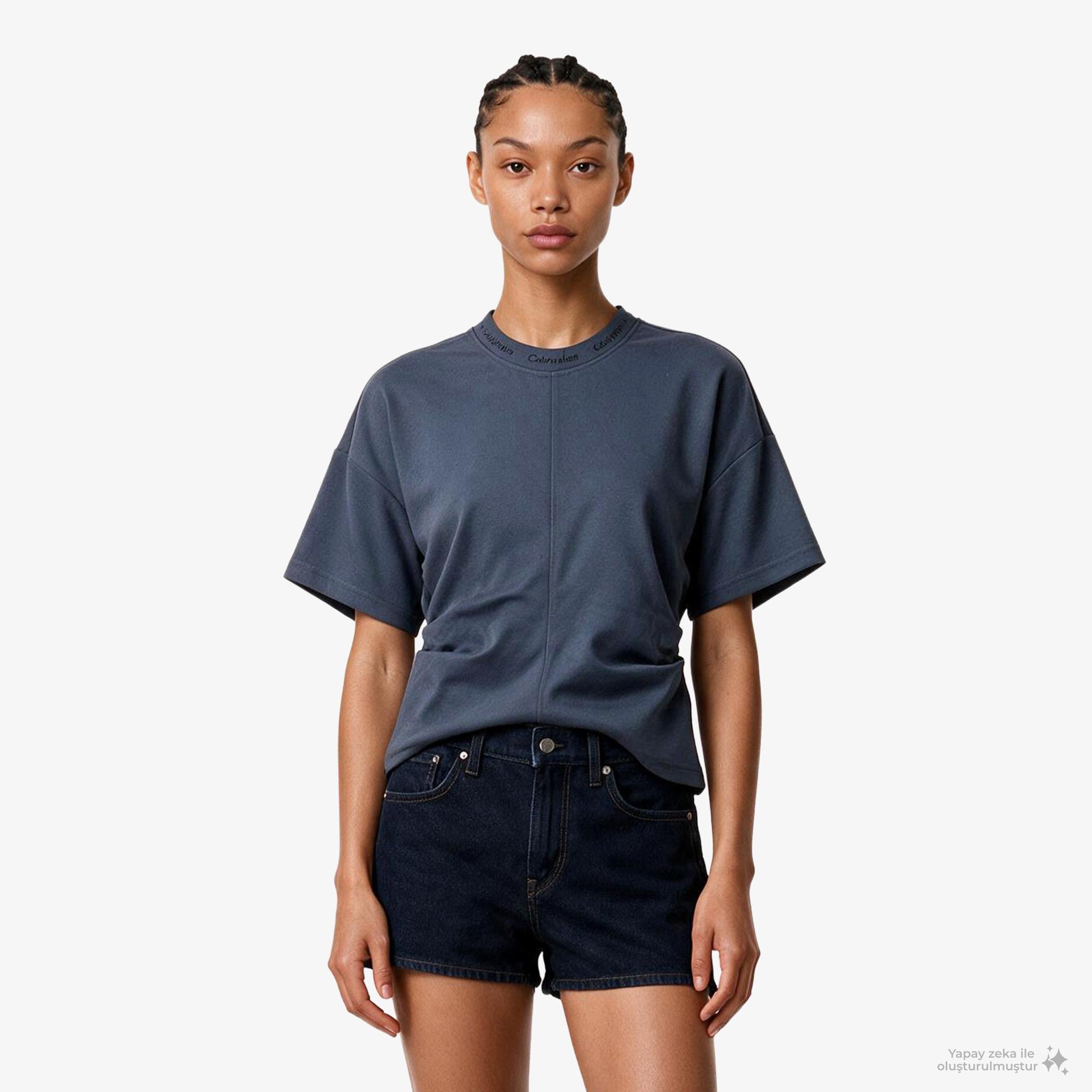 Calvin Klein Logo Detail Interlock Kadın Mavi T-Shirt