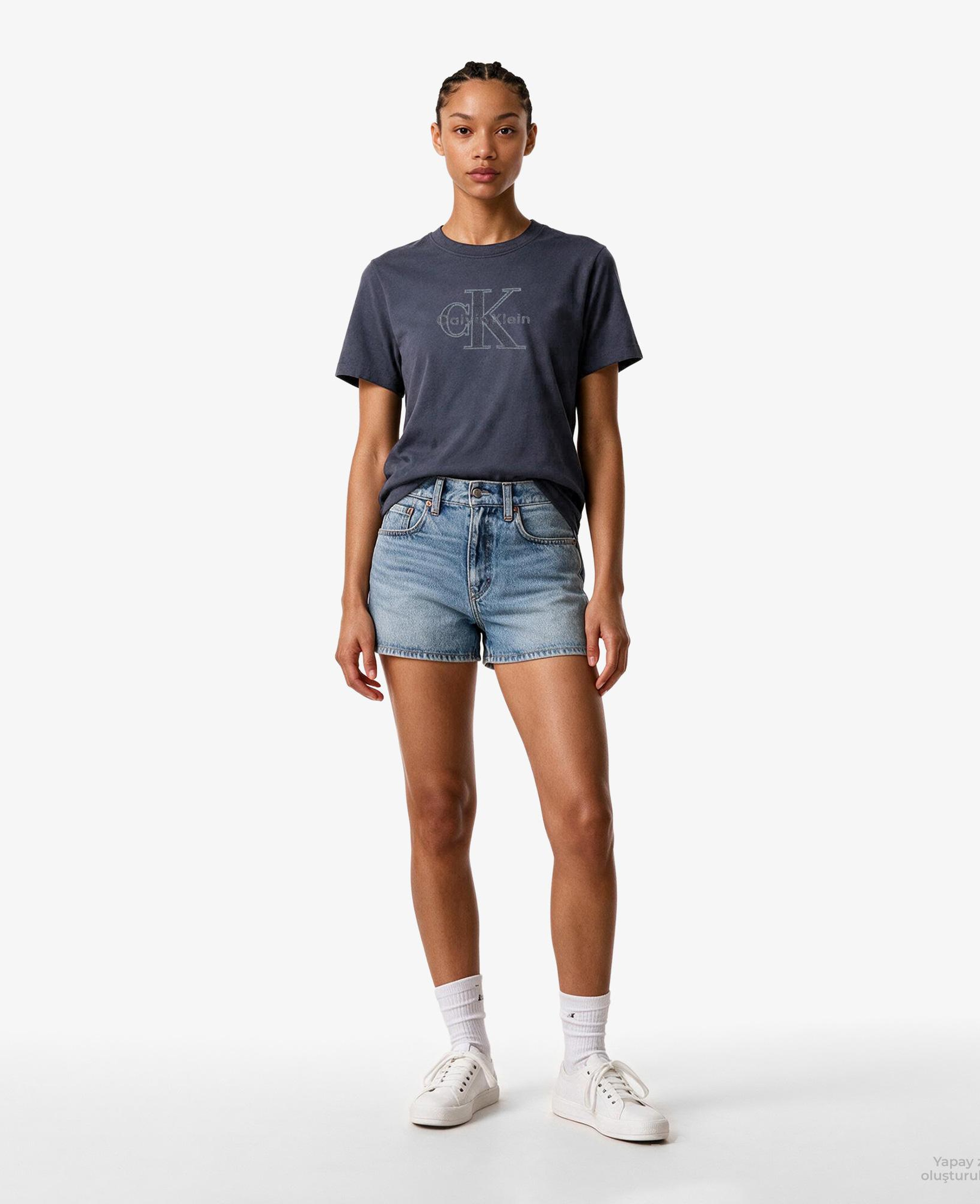Calvin Klein Baby Terry Hero Monologo Kadın Mavi T-Shirt