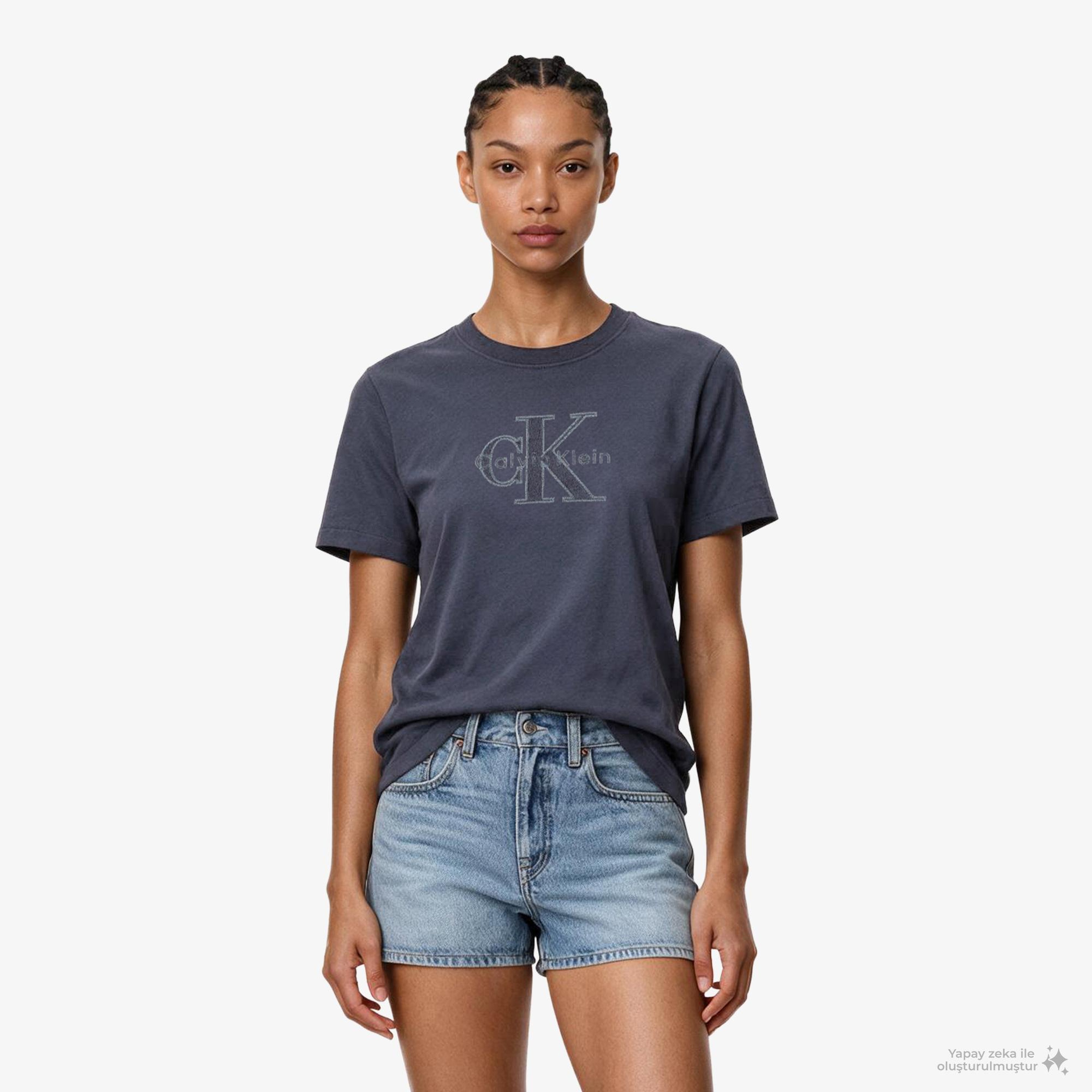 Calvin Klein Baby Terry Hero Monologo Kadın Mavi T-Shirt