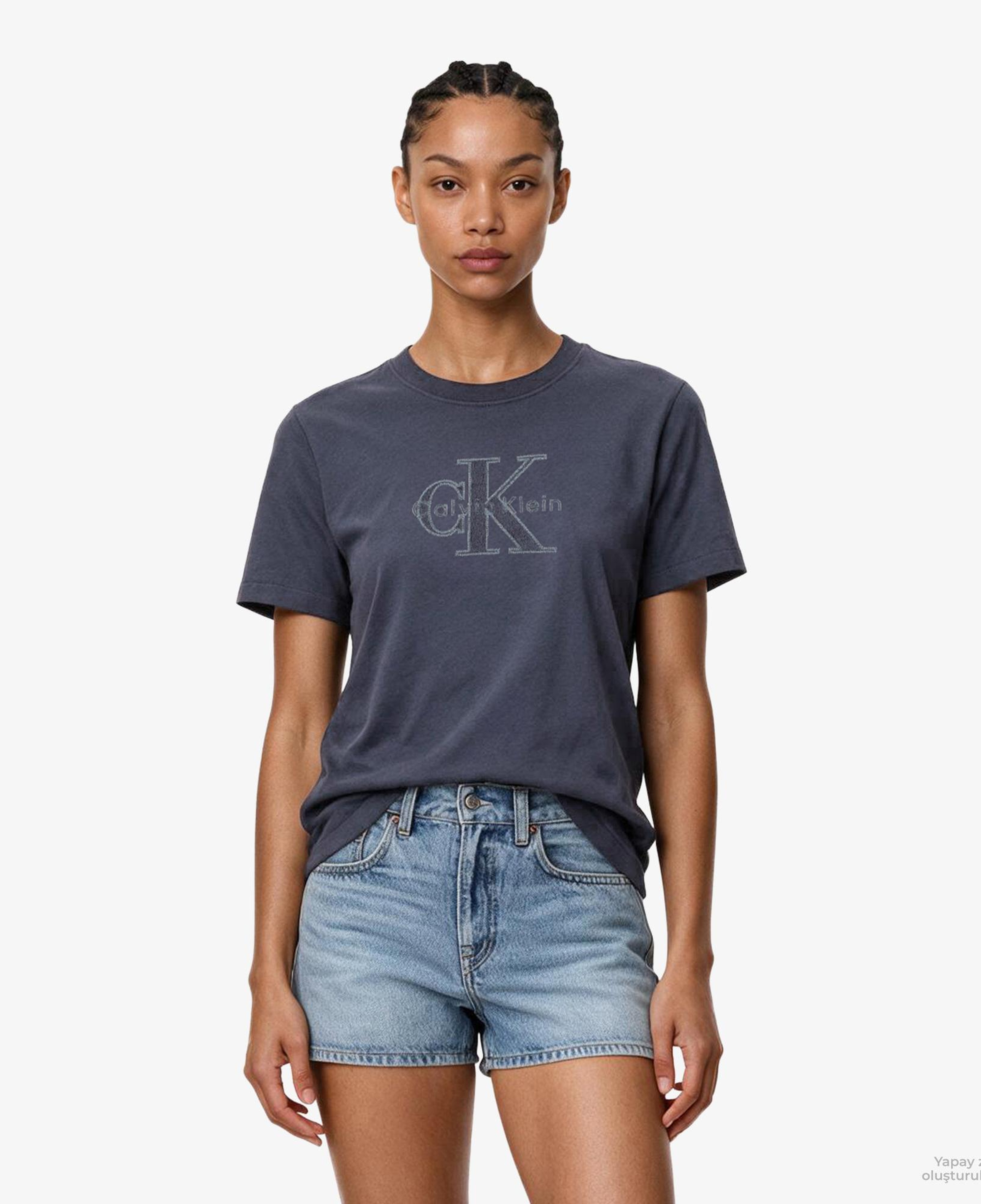 Calvin Klein Baby Terry Hero Monologo Kadın Mavi T-Shirt
