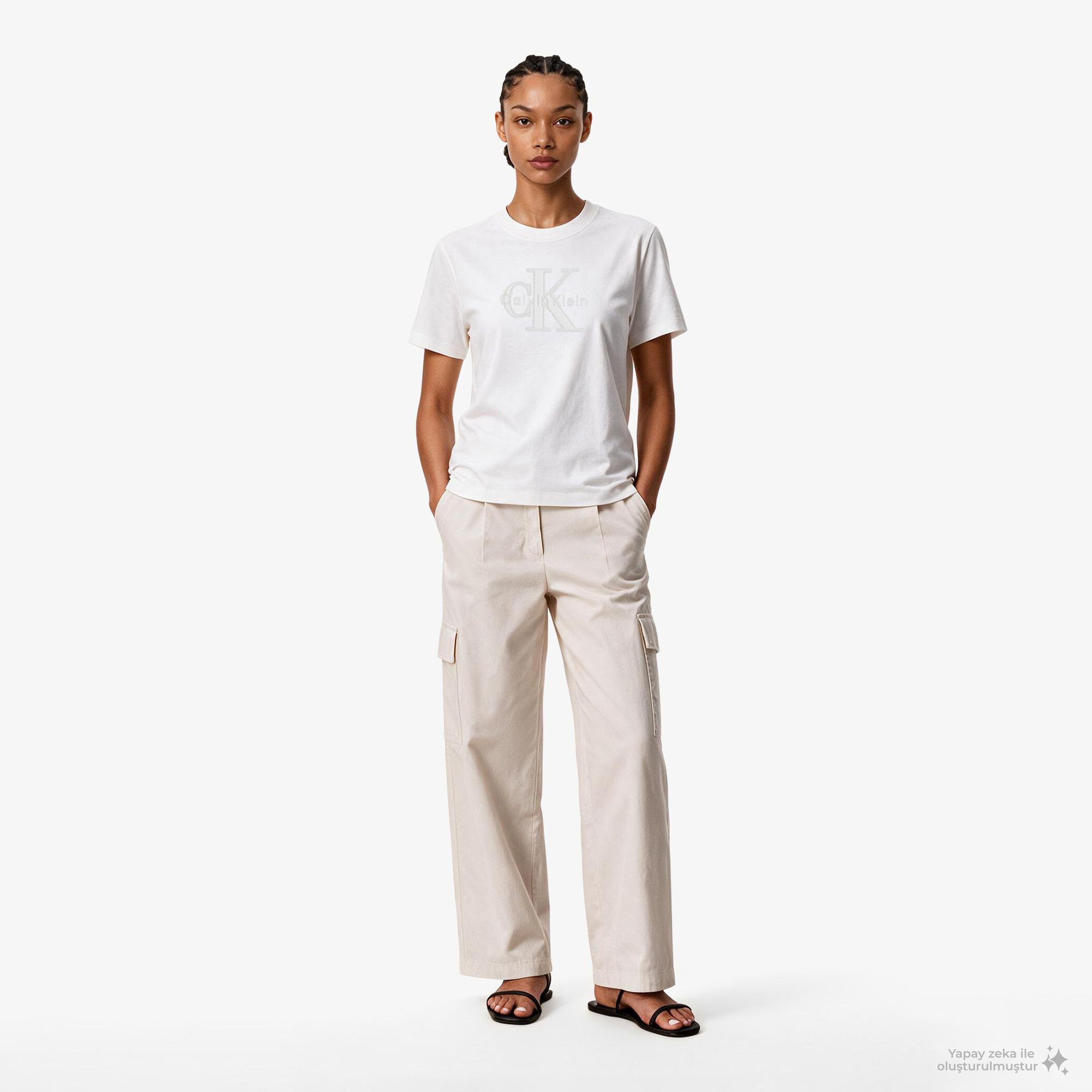 Calvin Klein Baby Terry Hero Monologo Kadın Beyaz T-Shirt