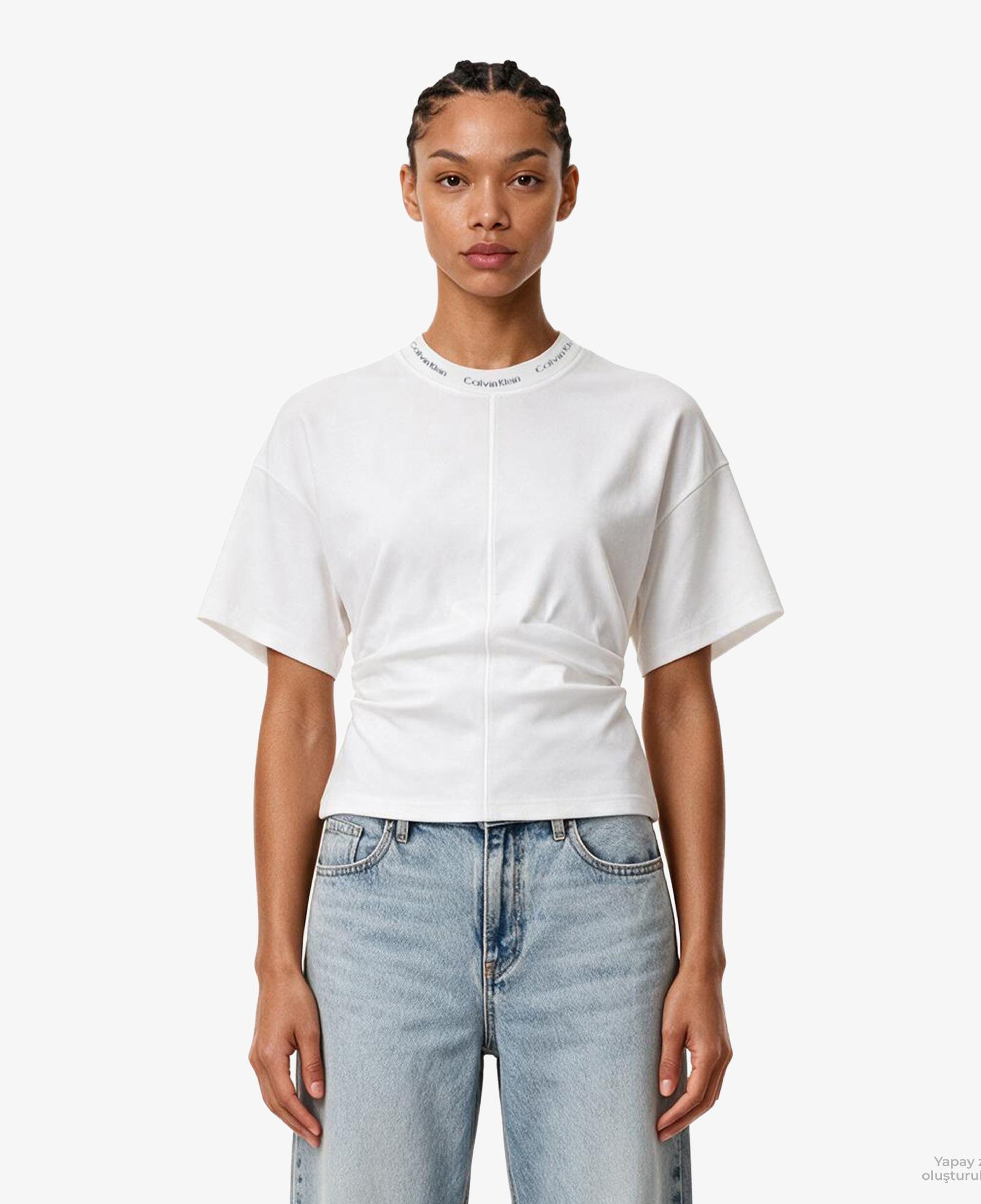 Calvin Klein Logo Detail Interlock Kadın Beyaz T-Shirt