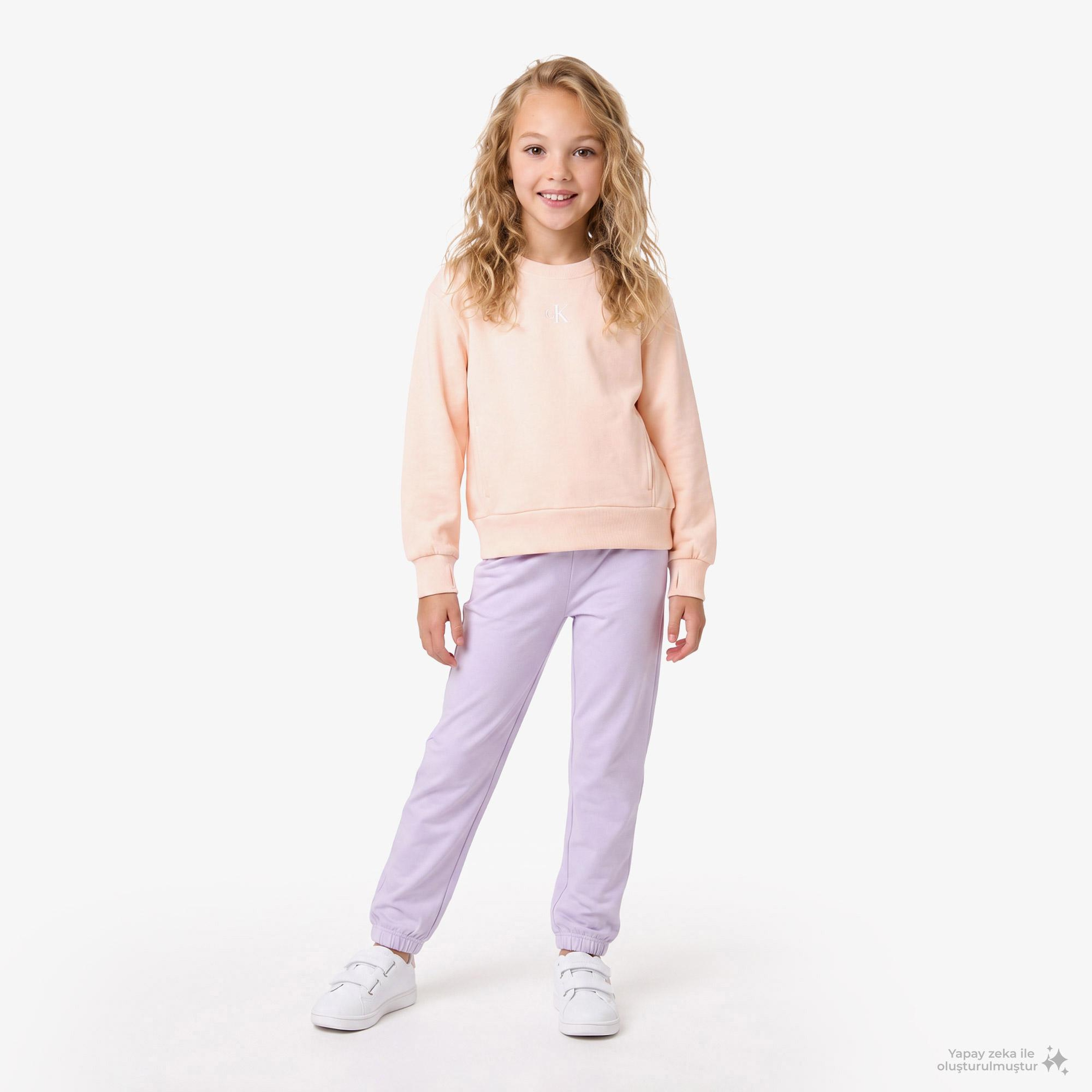 Calvin Klein Logo Fashion Çocuk Pembe Sweatshirt