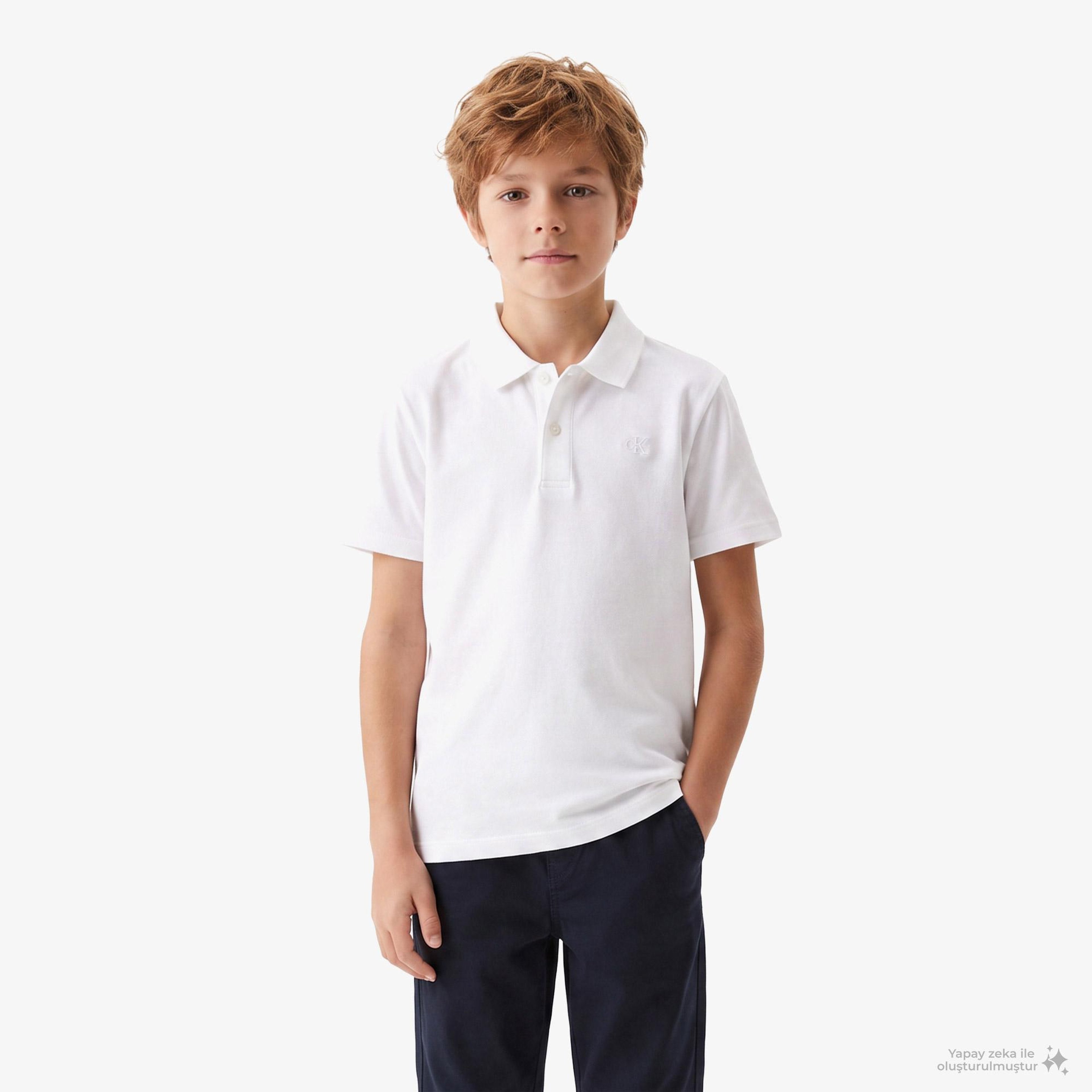 Calvin Klein Solid Pique Çocuk Beyaz Polo