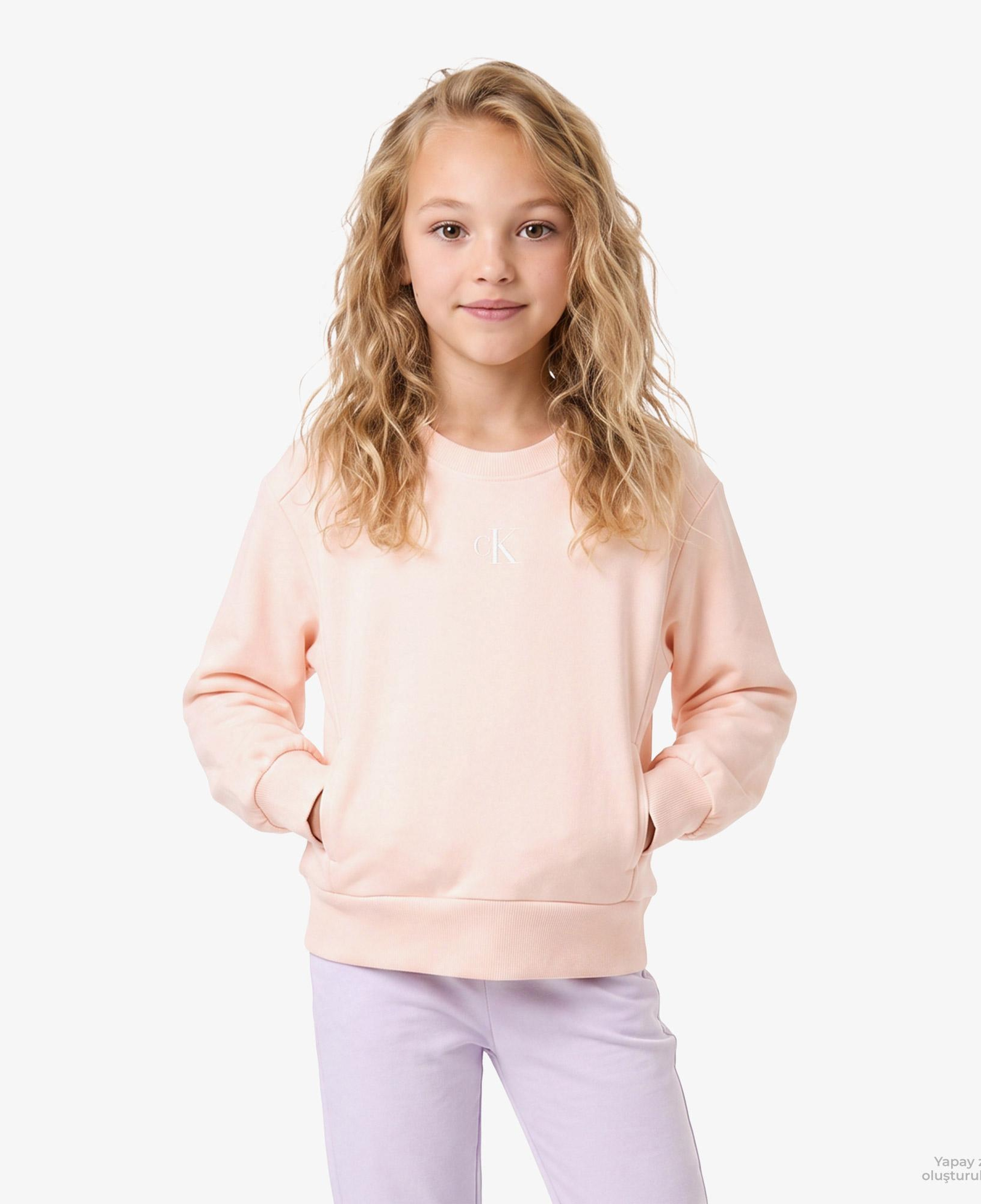 Calvin Klein Logo Fashion Çocuk Pembe Sweatshirt